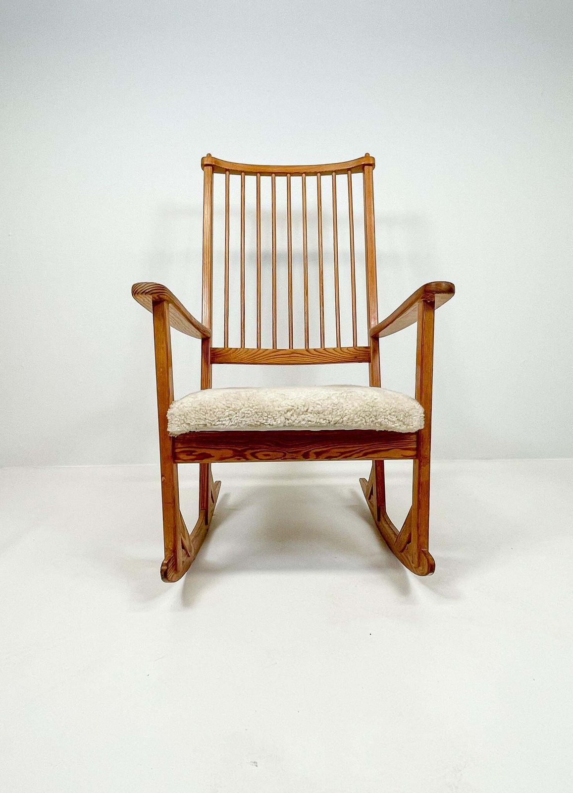 Midcentury Rocking Chair In Pine And Sheepskin Yngve Ekström Sweden photo 1496.0