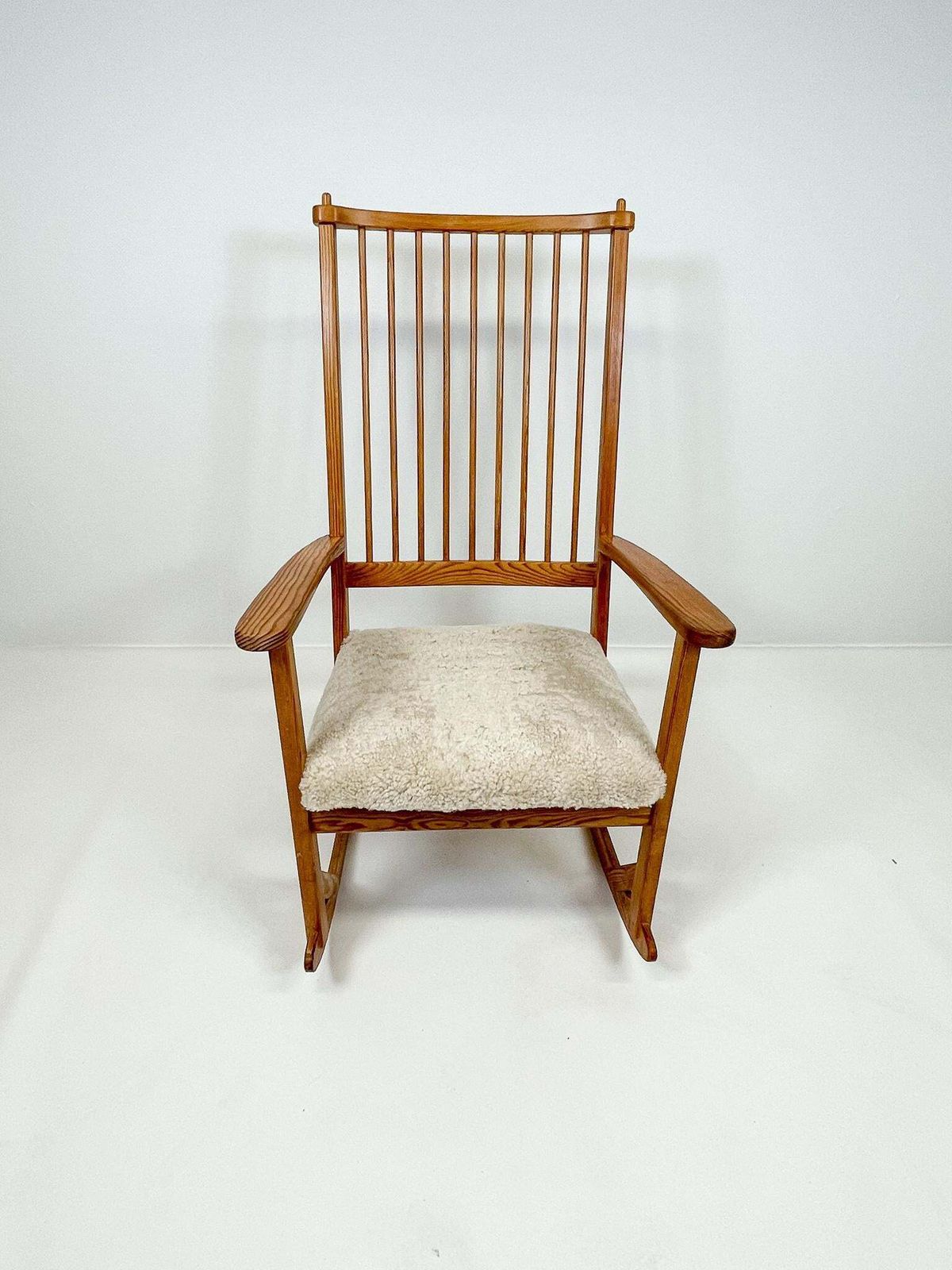 Midcentury Rocking Chair In Pine And Sheepskin Yngve Ekström Sweden photo vinterior