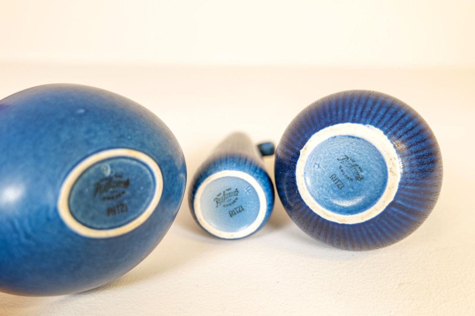 812.0 Midcentury Modern Set Of 3 Rörstrand Ritzi Vases And Bowl Gunnar Nylund photo