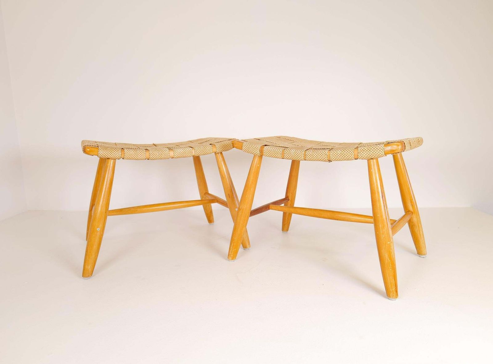 Midcentury Pair Of Swedish Stools In Lacquered Birch, 1960s photo 2138.0