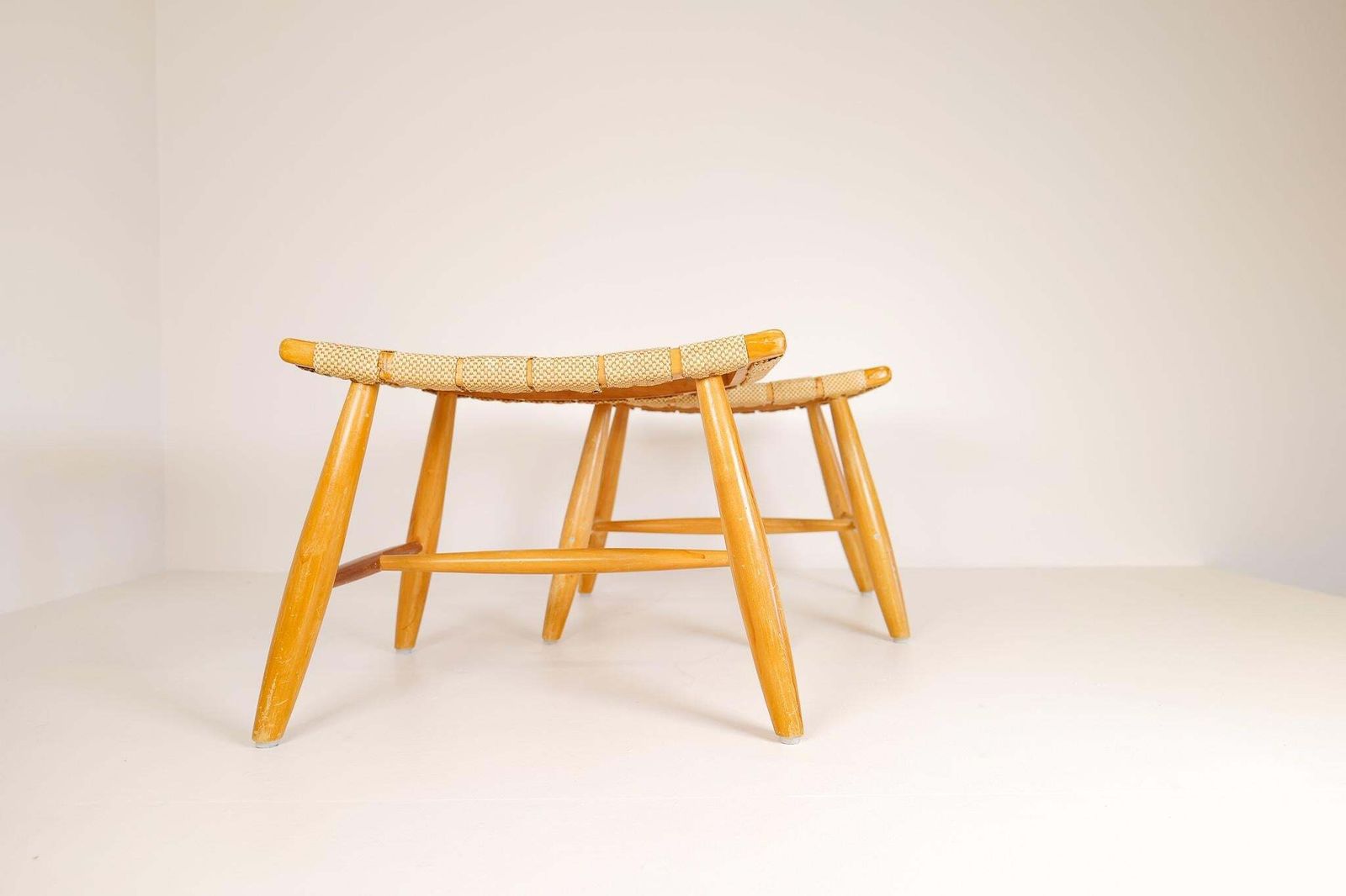 2138.0 Midcentury Pair Of Swedish Stools In Lacquered Birch, 1960s photo