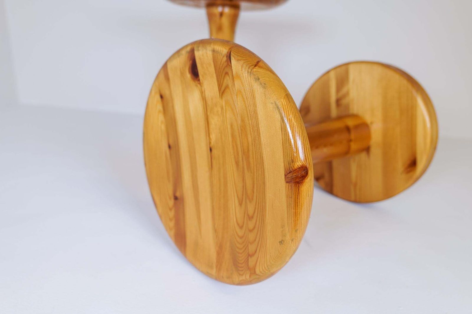 Scandinavian Modern Minimalistic Pair Of Pine Stools Sweden, 1970s photo vintage
