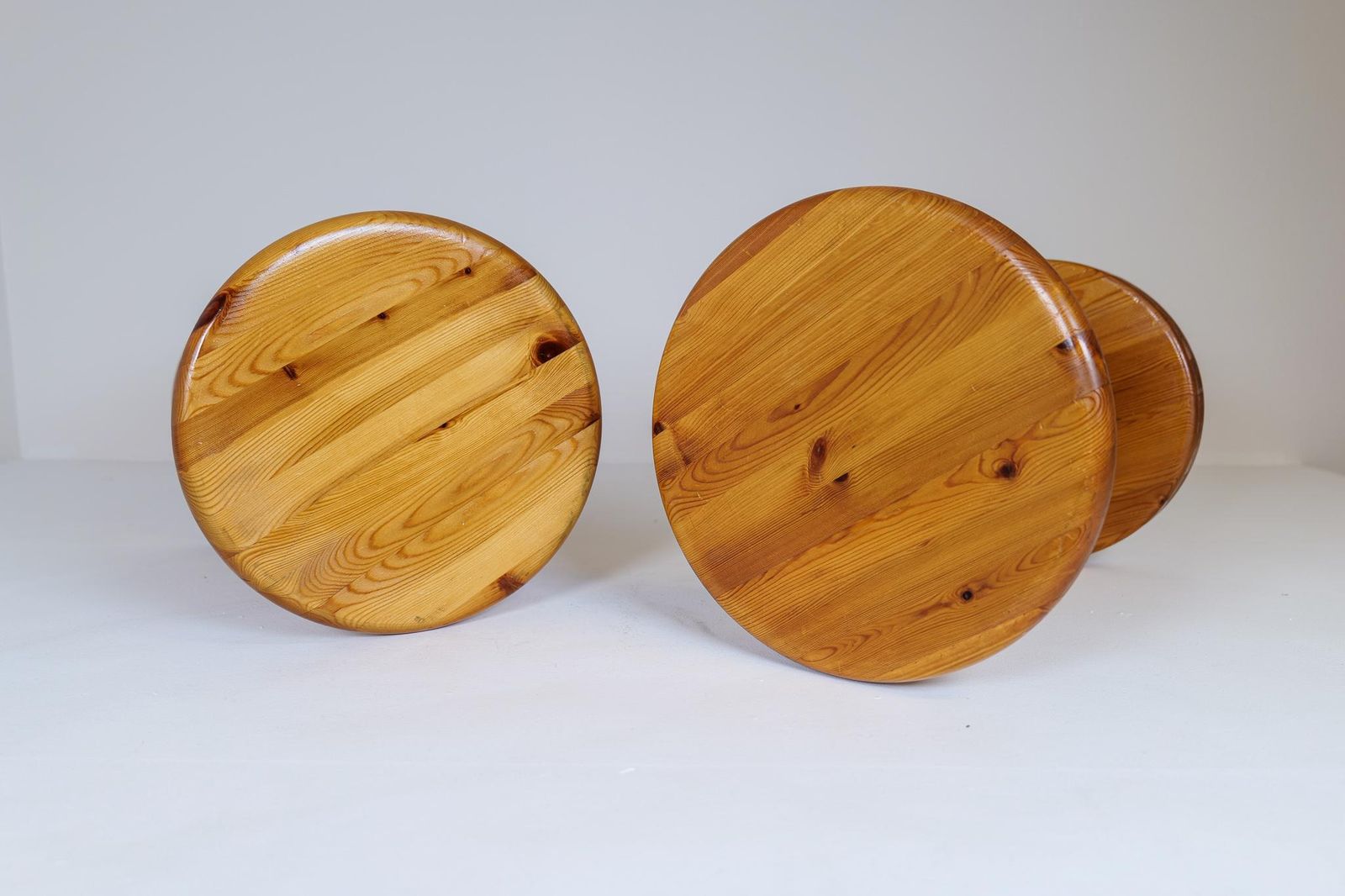 photo buy Scandinavian Modern Minimalistic Pair Of Pine Stools Sweden, 1970s