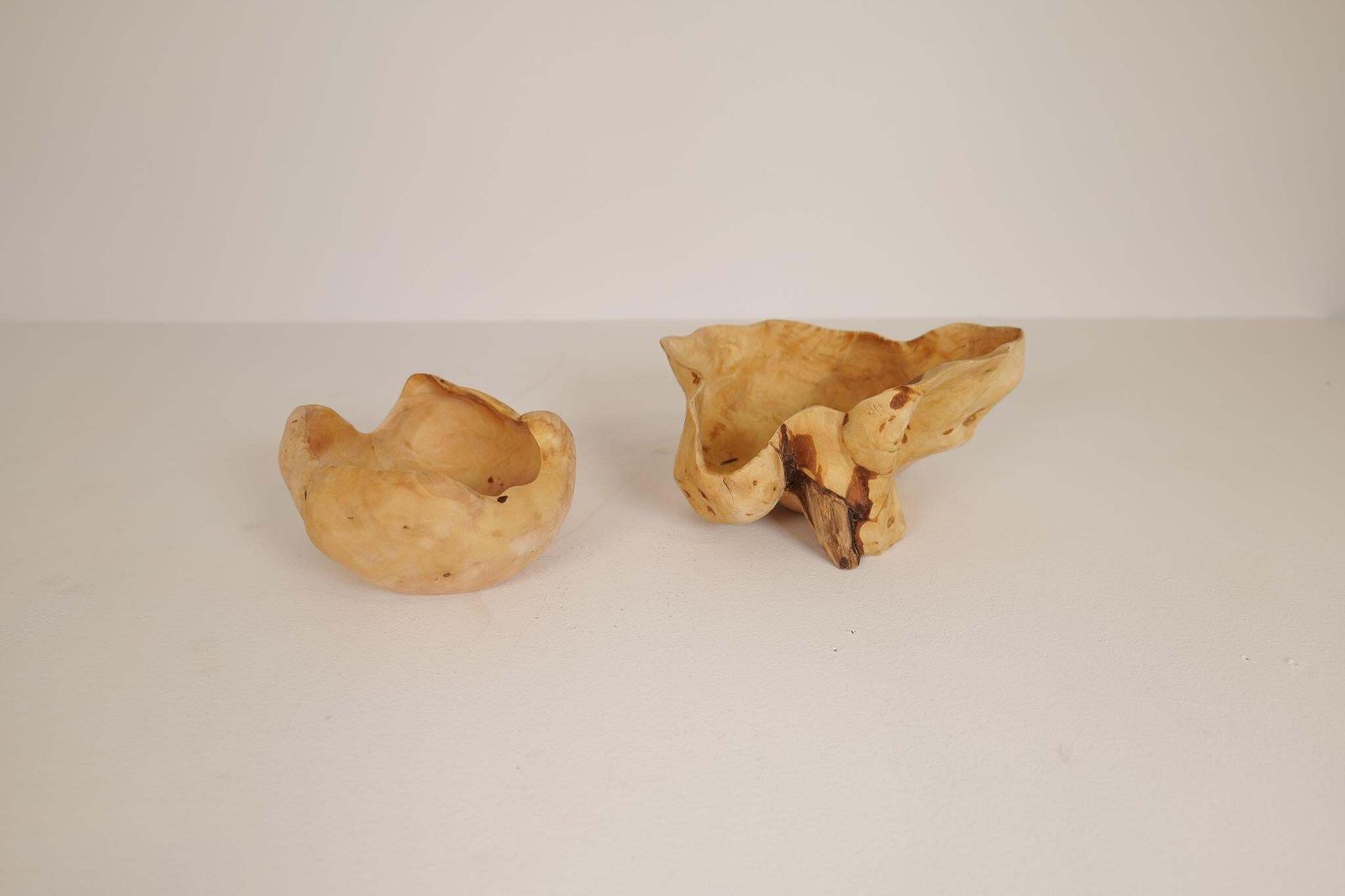 Scandinavian Modern Set Of 2 Swedishs Folk Art Organic Burl Bowls, Circa 1990s photo for sale