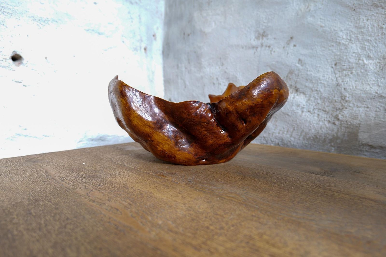 Swedish Folk Art Very Large Organic Burl Curly Dark Grain Birch Bowl, Circa 1960s photo for sale