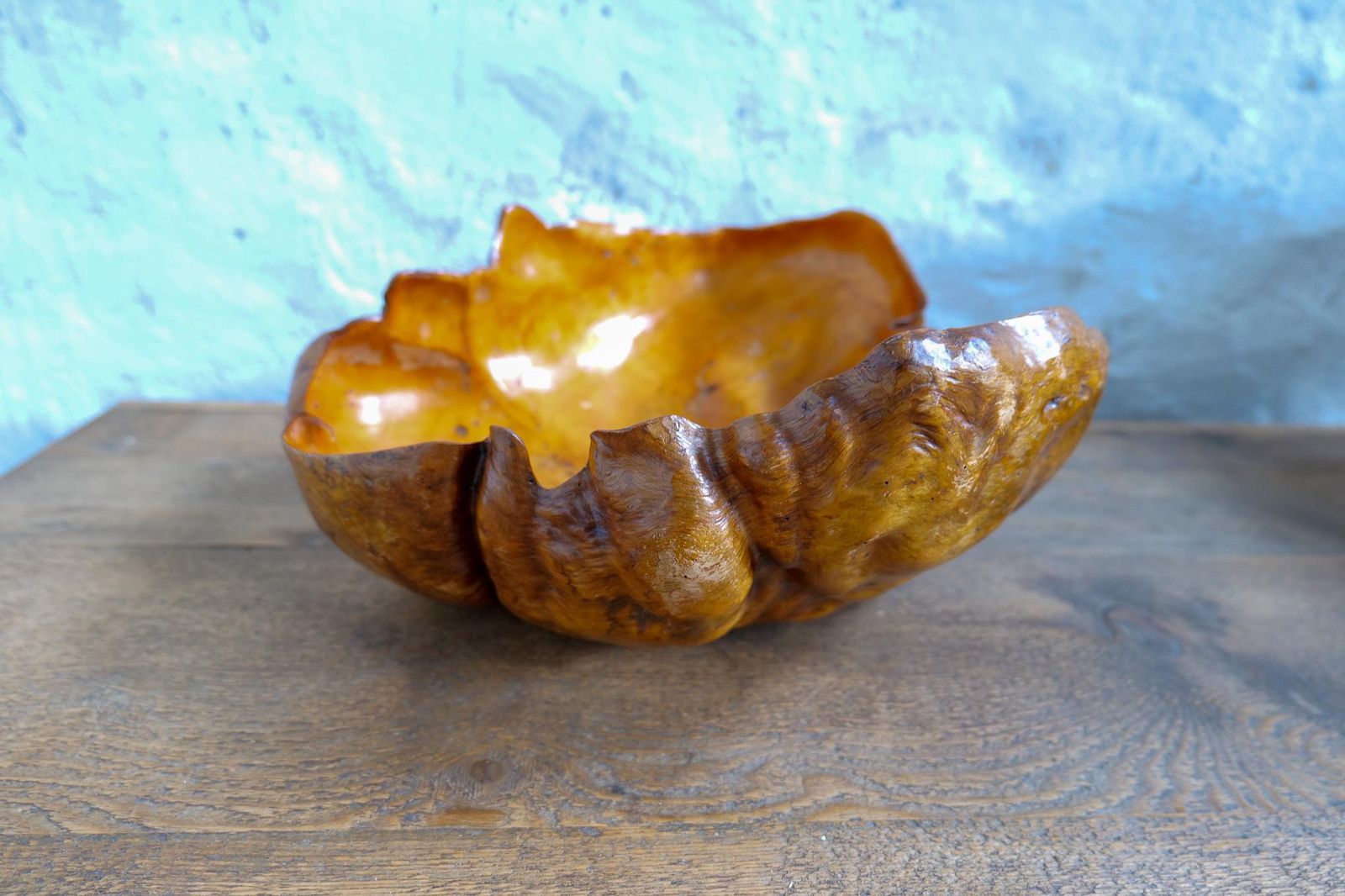 Swedish Folk Art Very Large Organic Burl Curly Dark Grain Birch Bowl, Circa 1960s photo vintage