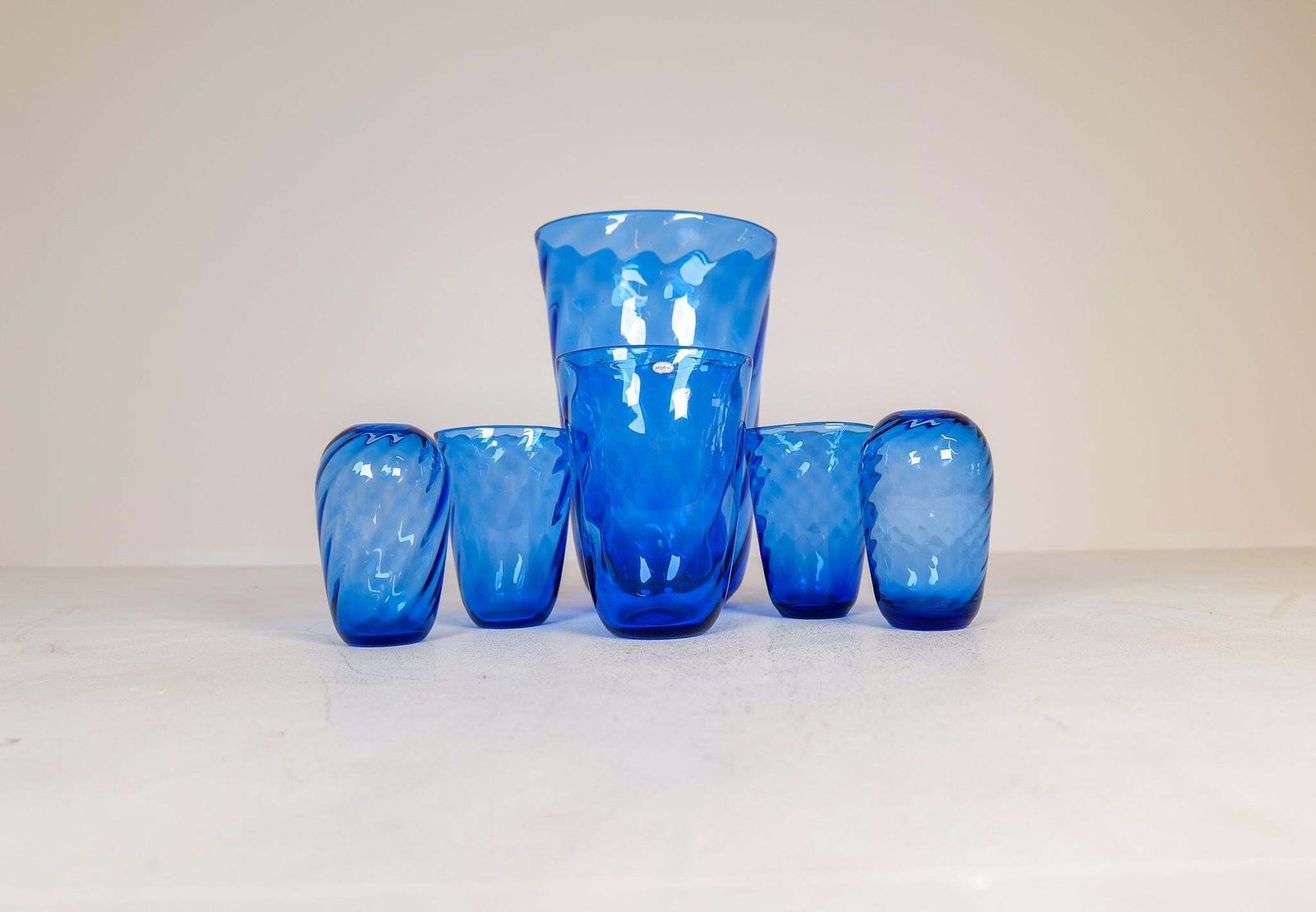 Art Deco Set Of 6 Glass Sculptured Handcrafted Vases Reijmyre, Sweden, 1930s photo furniture