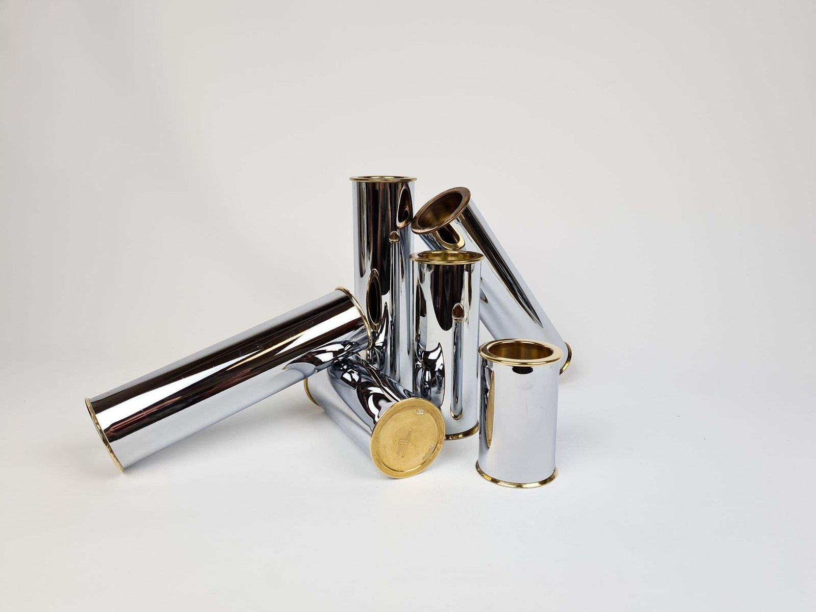 Swedish Modern Candelholders In Brass And Steel, Englesson, Sweden, 1970s photo furniture