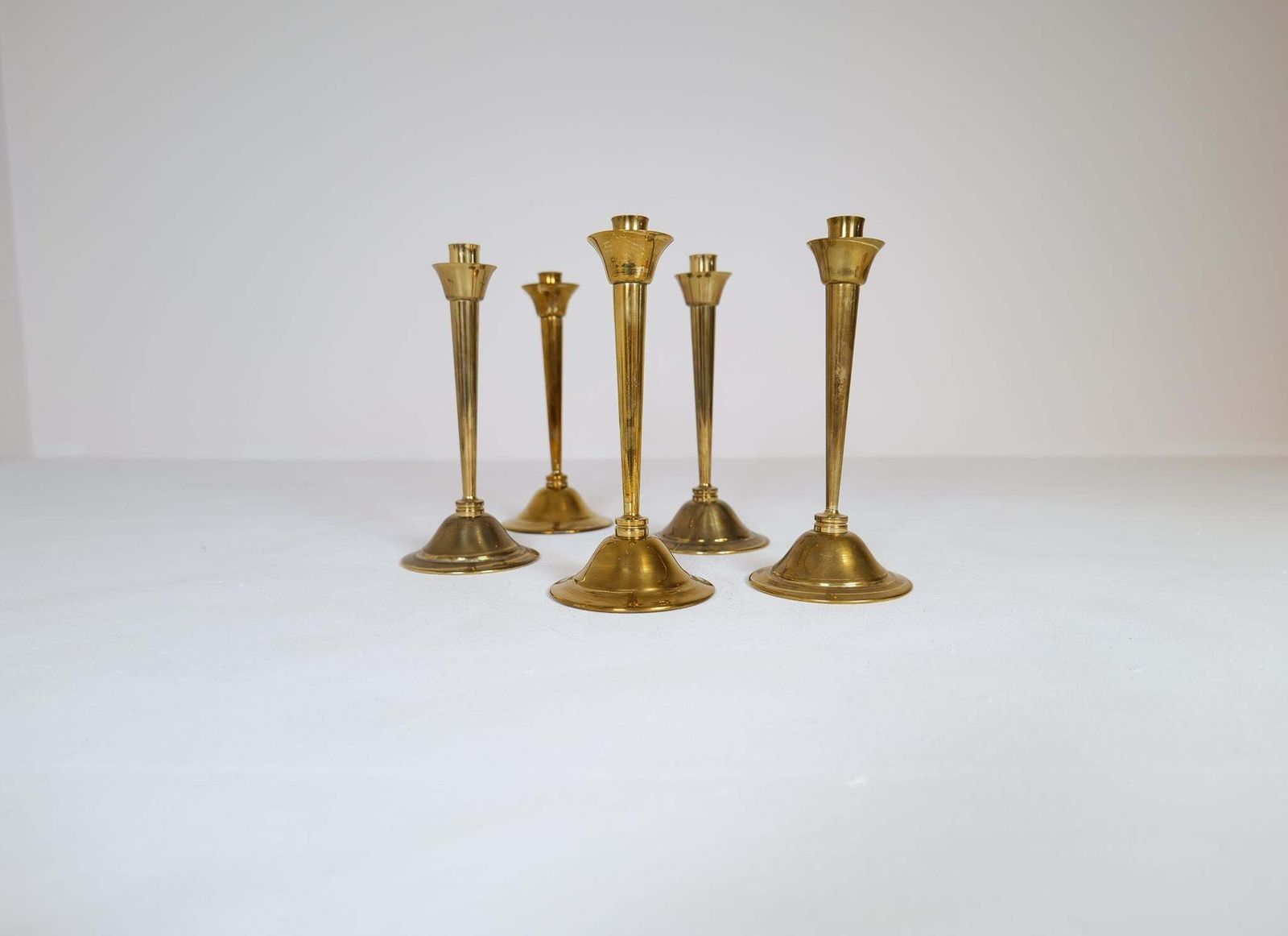 Midcentury Set Of 5 Candlesticks In Brass By Lars Holmström Arvika, Sweden photo furniture