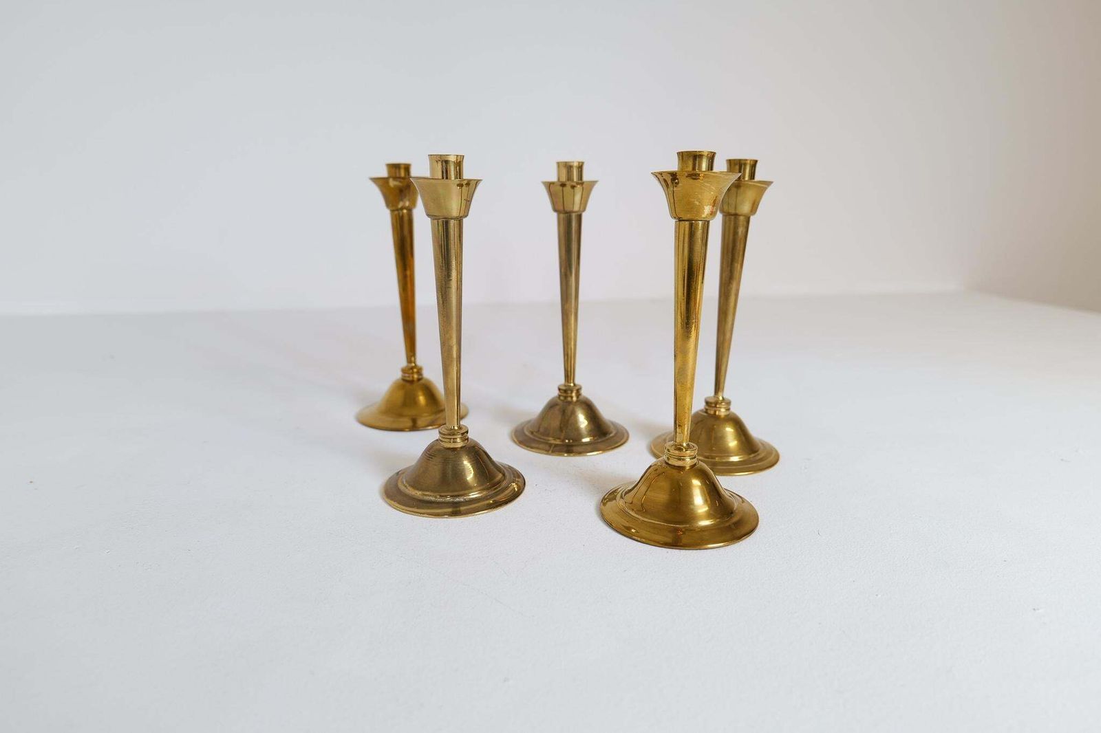 Midcentury Set Of 5 Candlesticks In Brass By Lars Holmström Arvika, Sweden photo 1068.0