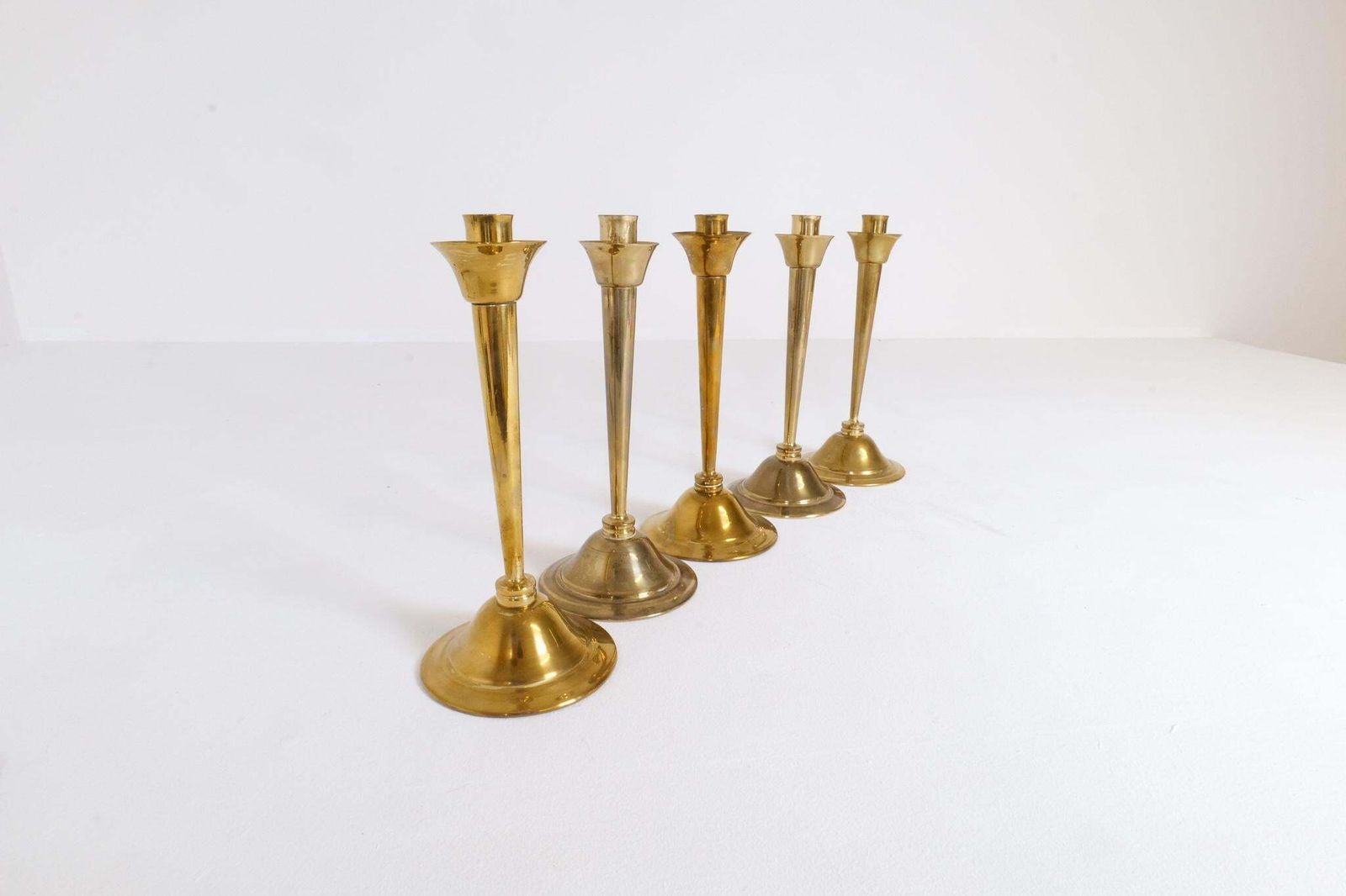 Home Decor Midcentury Set Of 5 Candlesticks In Brass By Lars Holmström Arvika, Sweden photo