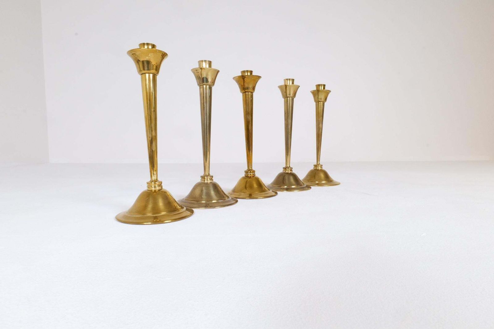 1068.0 Midcentury Set Of 5 Candlesticks In Brass By Lars Holmström Arvika, Sweden photo
