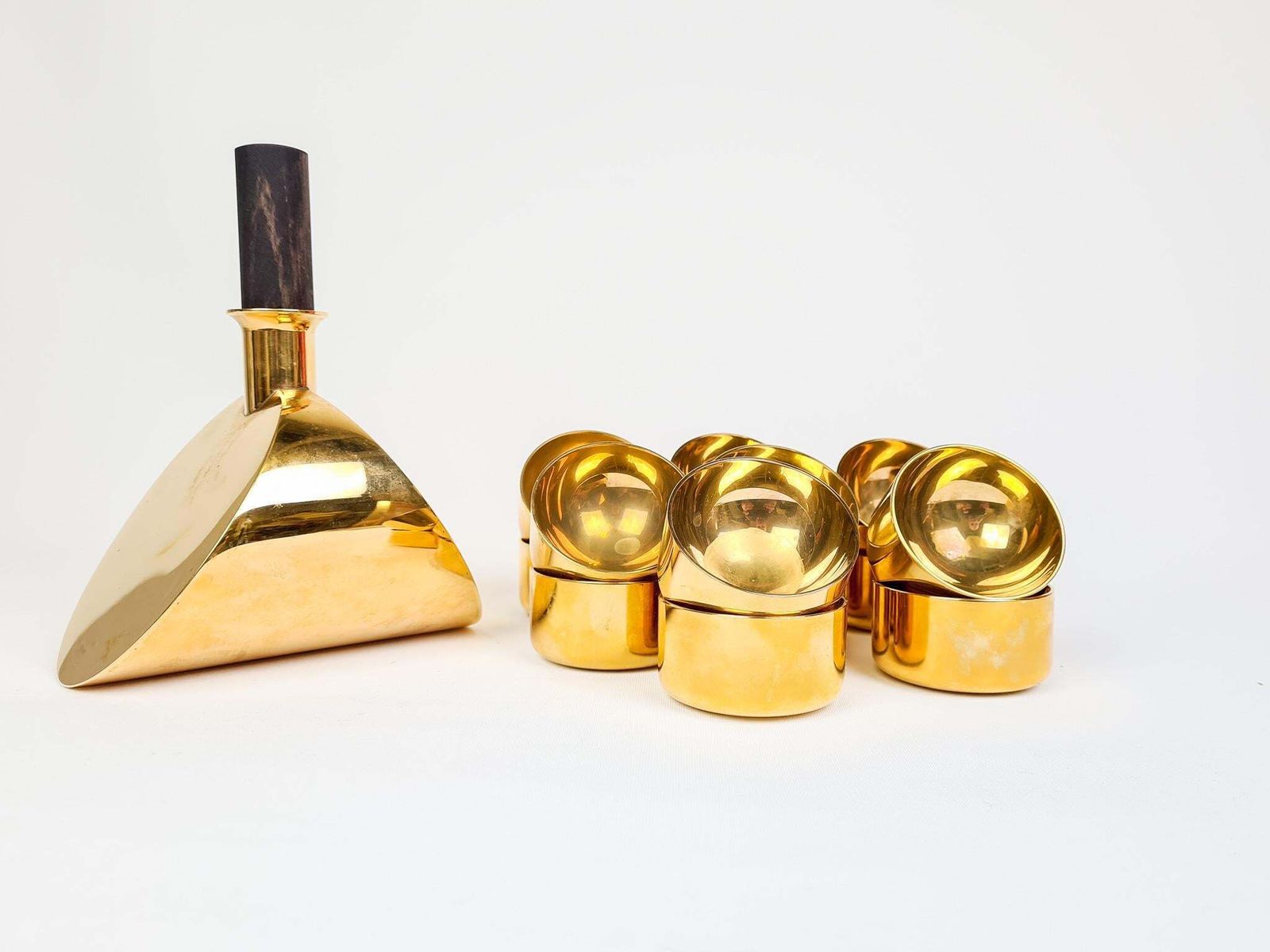 Collection Of Decanter And Bowls In Brass Pierre Forsell Skultuna, Sweden, 1970s photo furniture