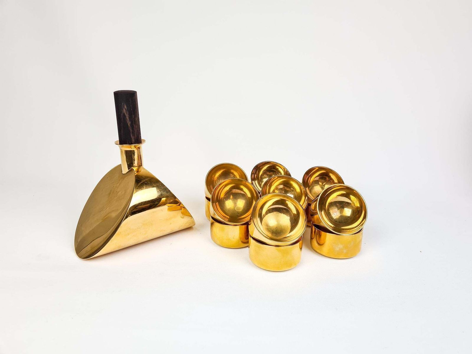 Collection Of Decanter And Bowls In Brass Pierre Forsell Skultuna, Sweden, 1970s photo for sale