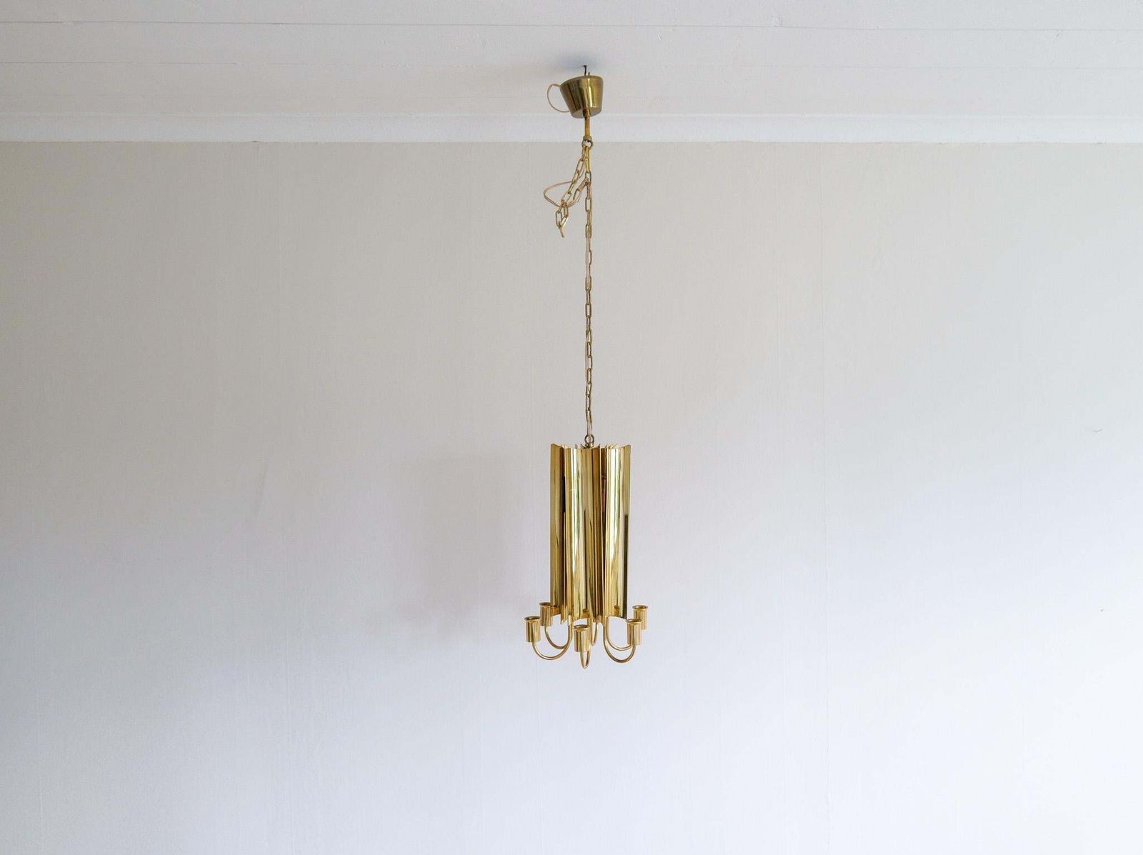 Midcentury Modern Brass Chandelier Reflex Pierre Forssell Skultuna, Sweden photo for sale