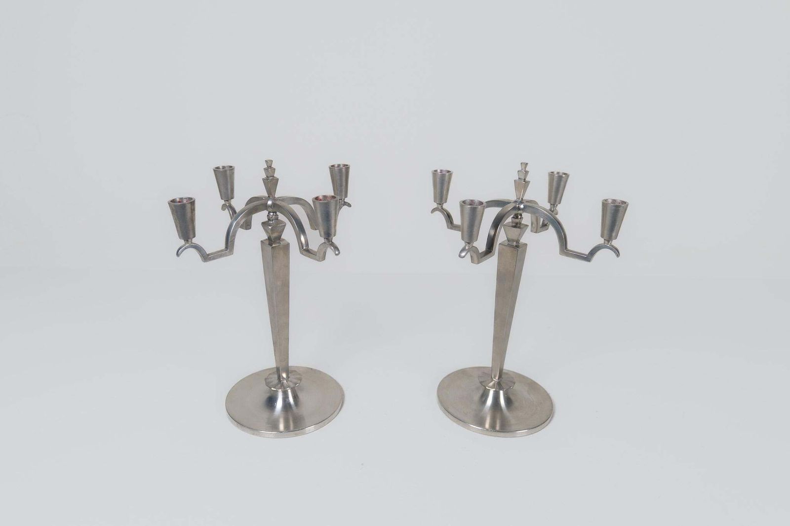 photo furniture Art Deco Sculptural Set Of Candelabras In Pewter, Sweden, 1940s