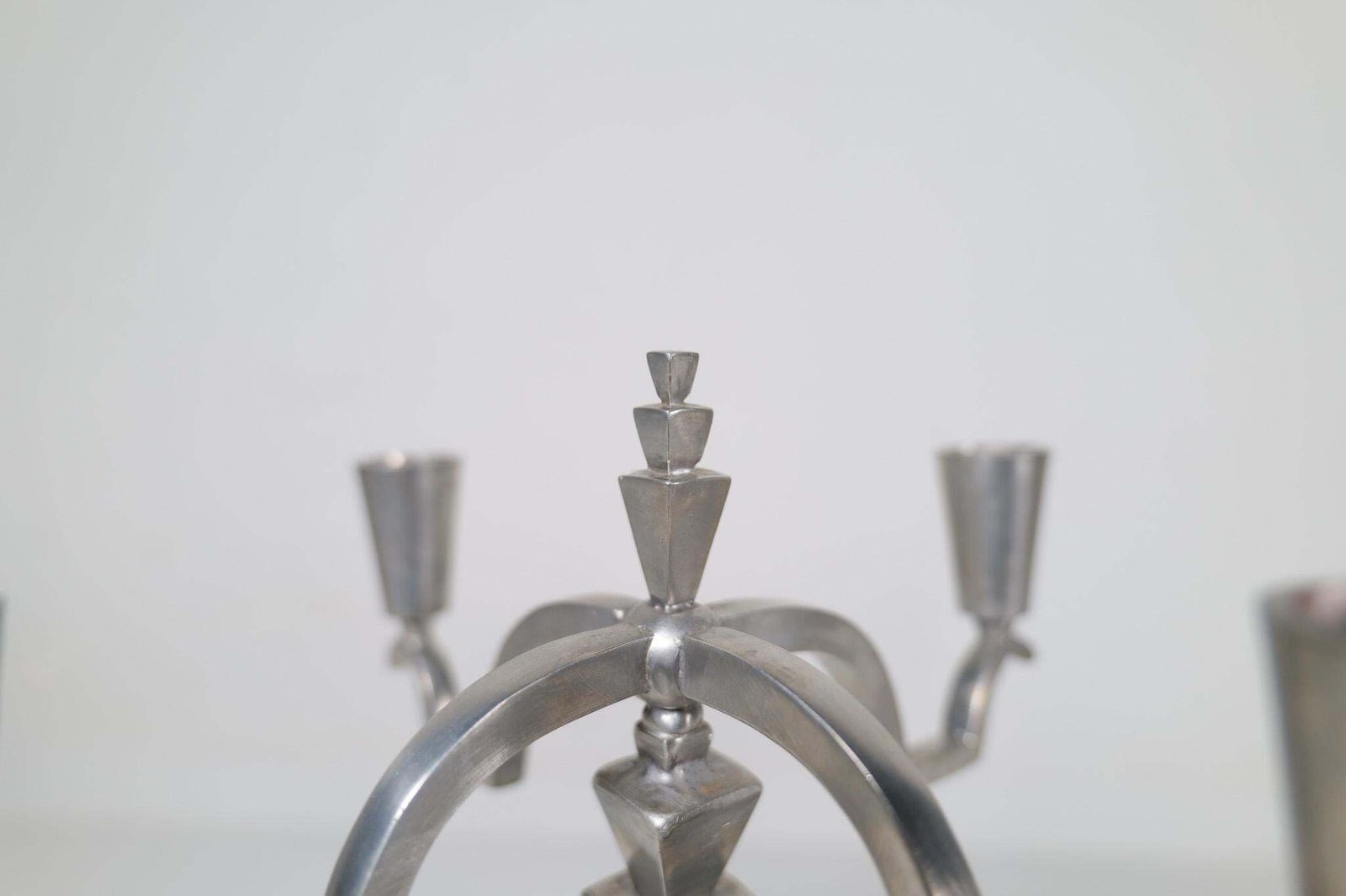 photo buy Art Deco Sculptural Set Of Candelabras In Pewter, Sweden, 1940s