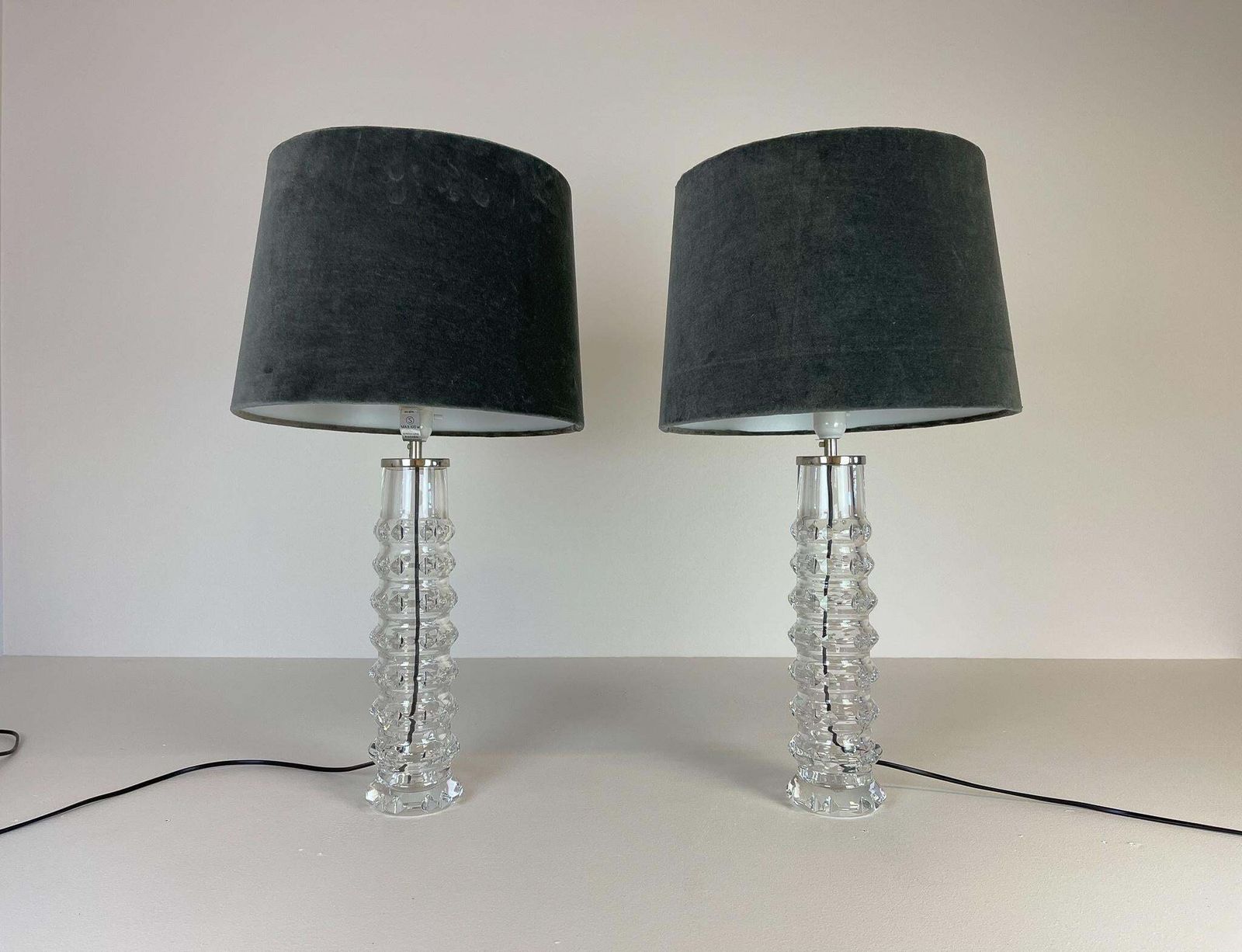 Midcentury Pair Of Crystal Lamps By Carl Fagerlund For Orrefors Sweden, 1970s photo Lighting
