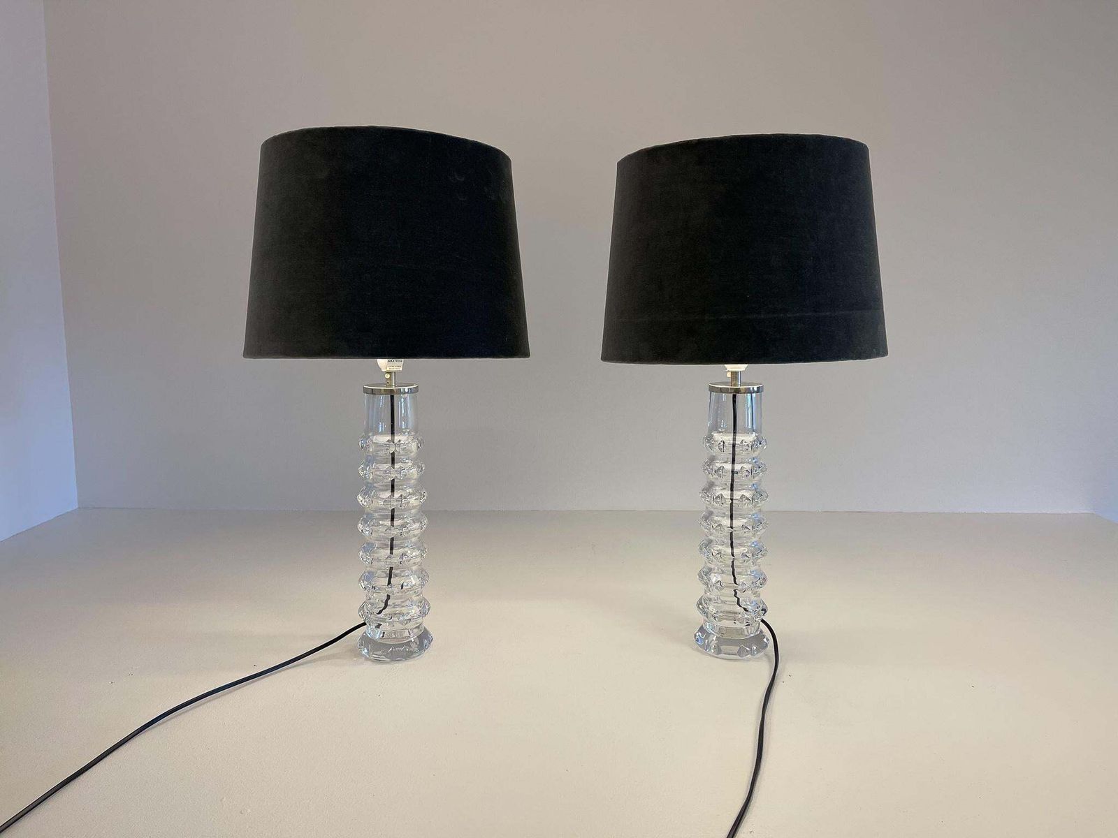 Lighting Midcentury Pair Of Crystal Lamps By Carl Fagerlund For Orrefors Sweden, 1970s photo