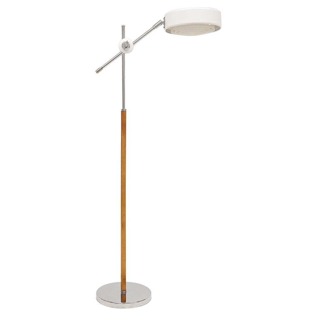 Vintage Midcentury Leather Chrome Floor Lamp Atelje Lyktan, Sweden