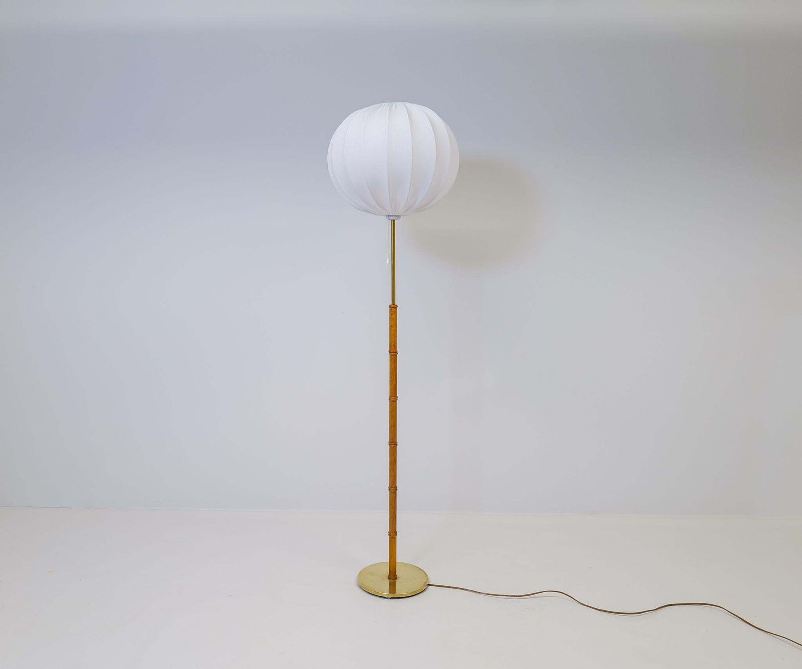 Midcentury Floor Lamp Brass And Oak Falkenbergs Belysning, Sweden, 1960s photo for sale