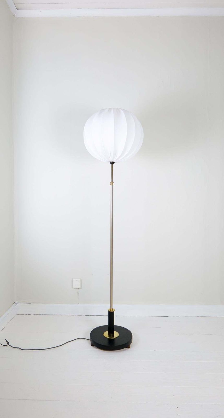 Art Deco Floor Lamp In Brass With Blackened Wood Sweden, 1940s photo furniture