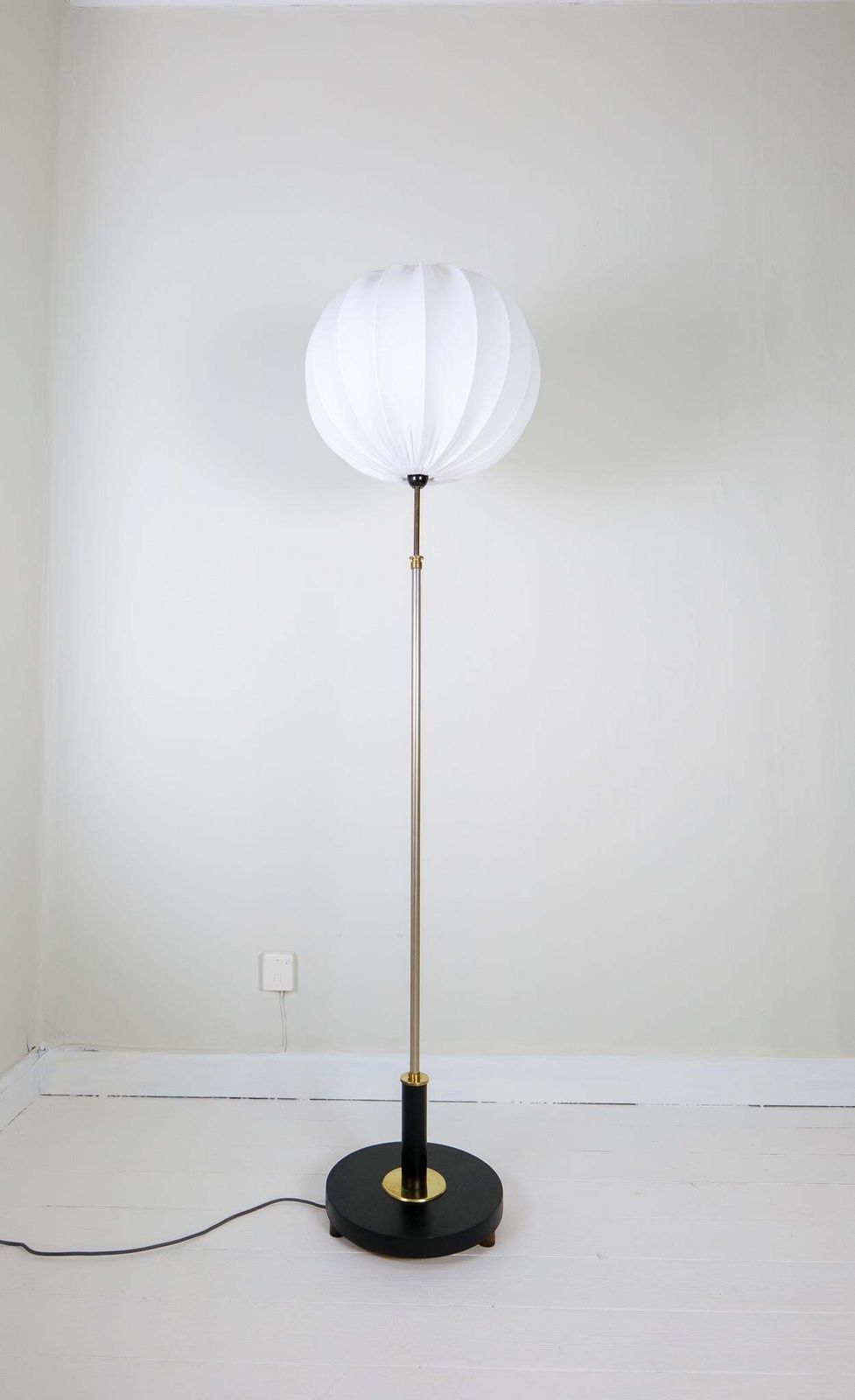 Art Deco Floor Lamp In Brass With Blackened Wood Sweden, 1940s photo 2394.0