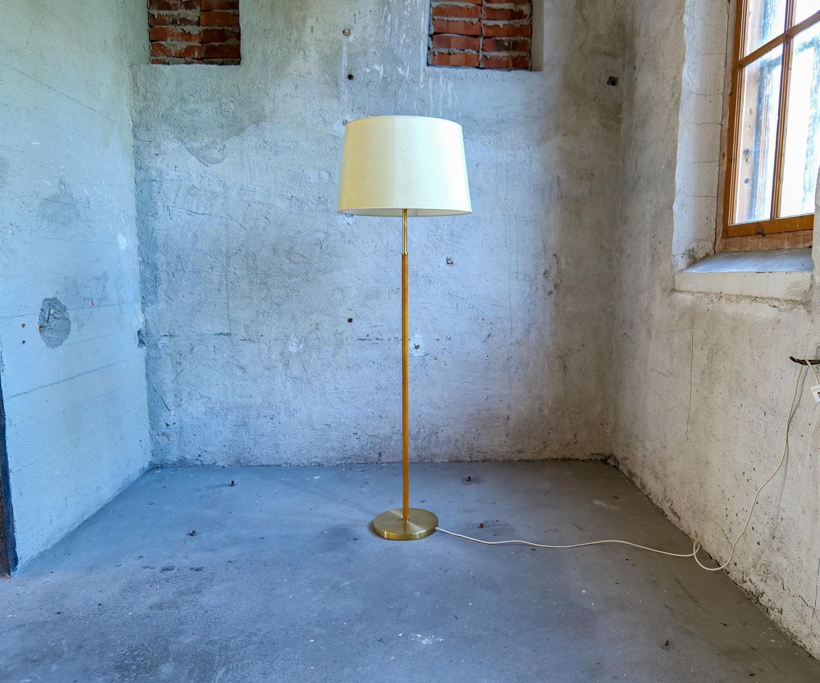 Midcentury Modern Leather Brass Floor Lamp Atelje Lyktan, Sweden photo furniture