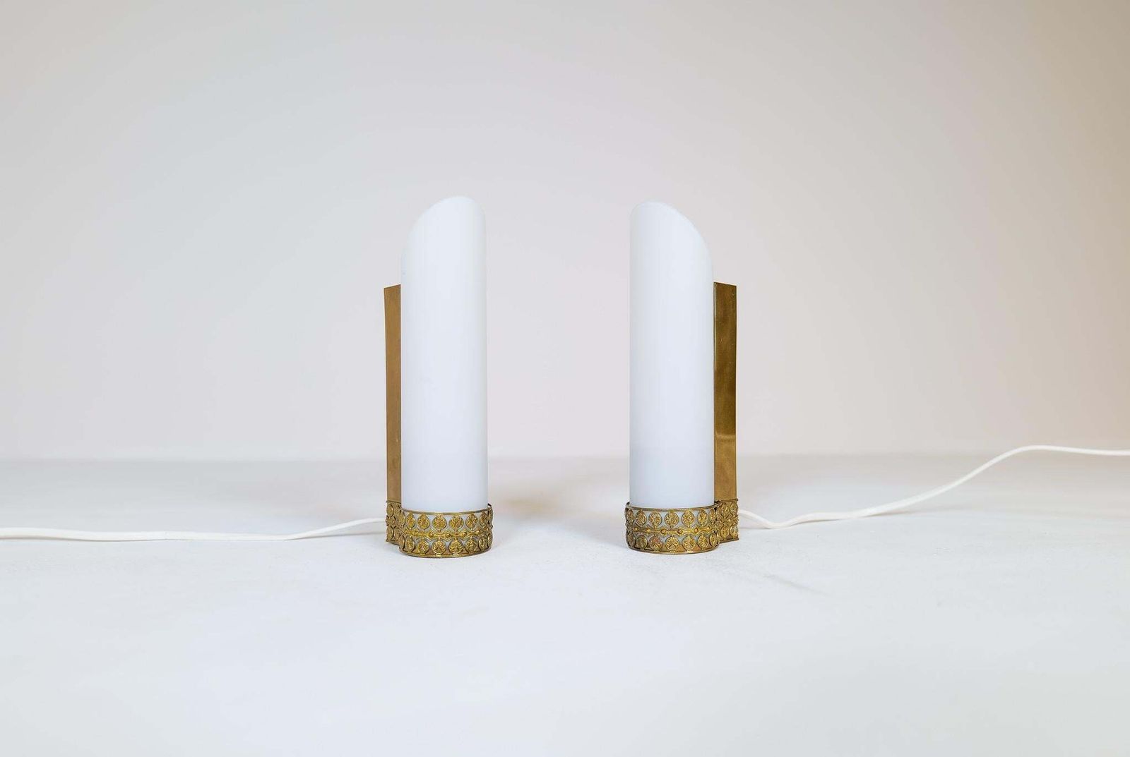 Midcentury Modern Pair Of Brass And Opaline Wall Lamps Attributed To Asea Sweden photo furniture