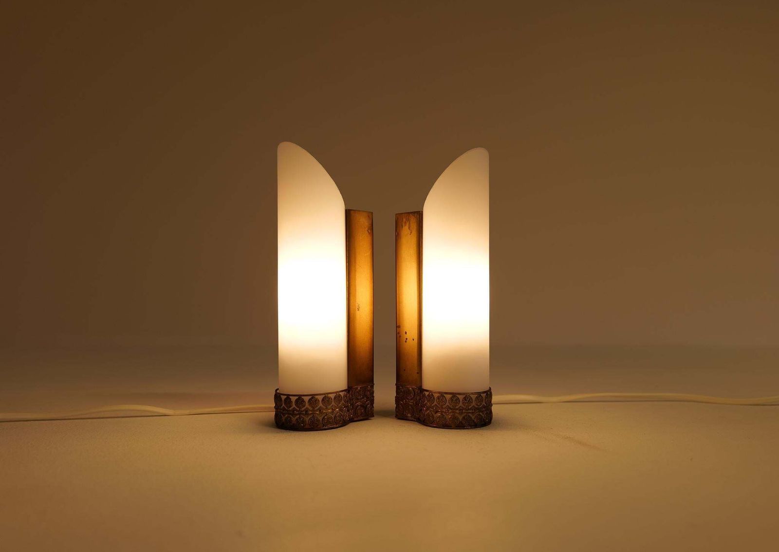 Midcentury Modern Pair Of Brass And Opaline Wall Lamps Attributed To Asea Sweden photo 1539.0