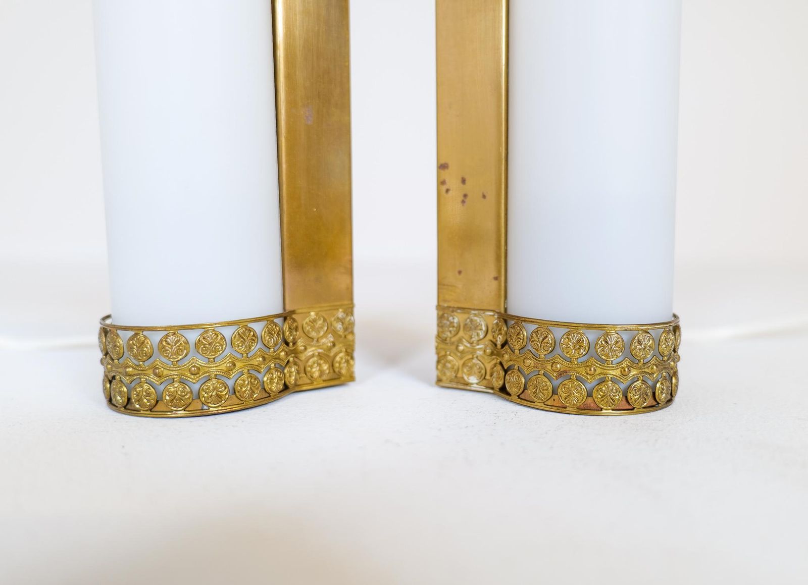 Midcentury Modern Pair Of Brass And Opaline Wall Lamps Attributed To Asea Sweden photo vinterior