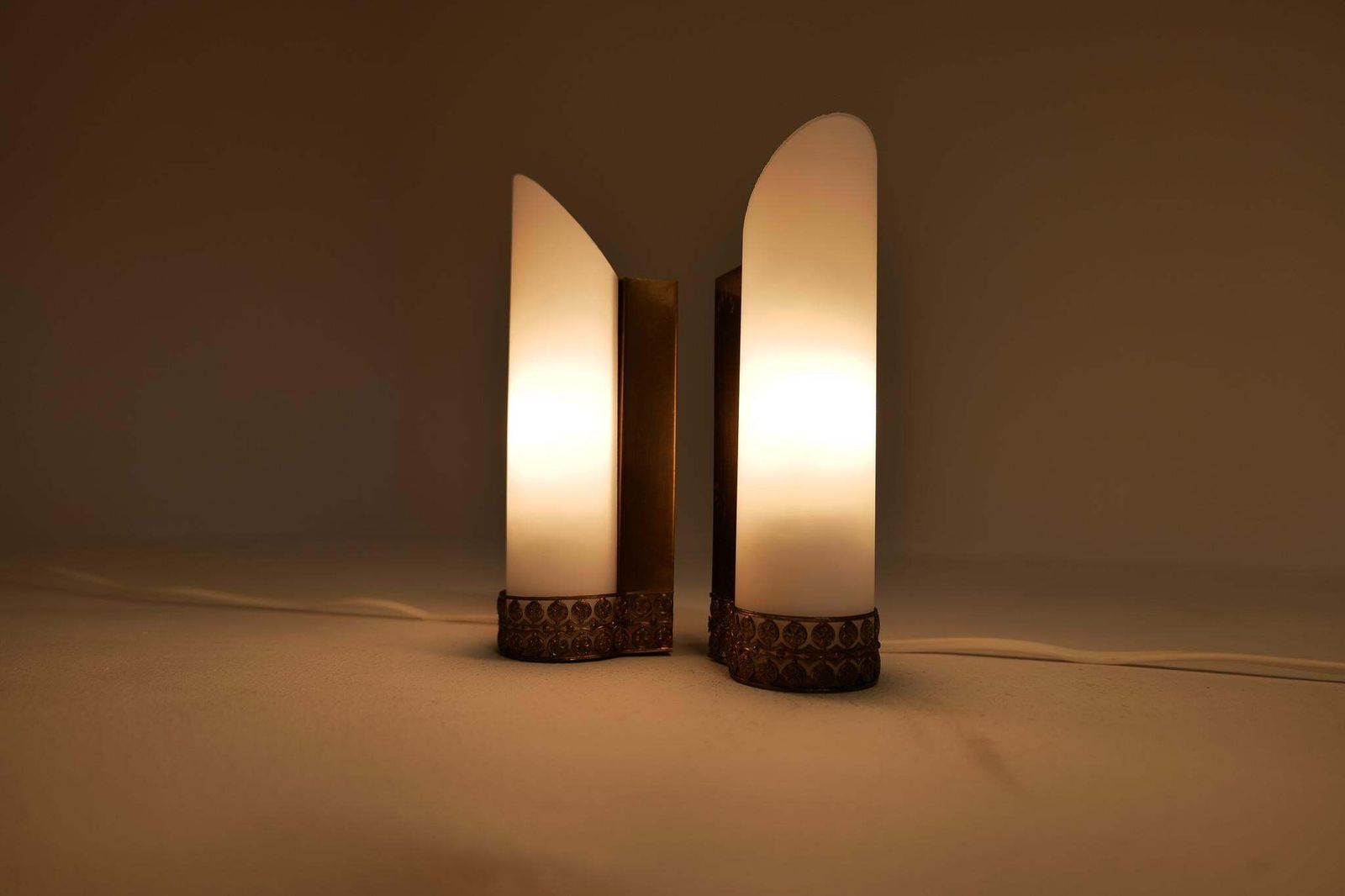 photo furniture Midcentury Modern Pair Of Brass And Opaline Wall Lamps Attributed To Asea Sweden
