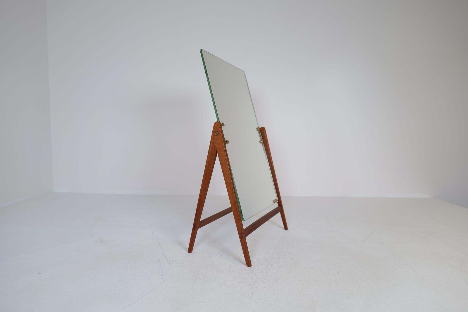 Mid Century Hans Agne Jakobsson Brass And Teak Large Rare Table Mirror, Sweden photo furniture