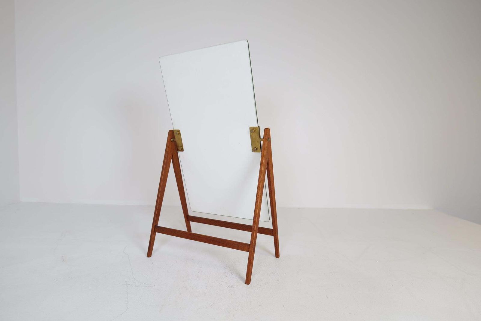 Mid Century Hans Agne Jakobsson Brass And Teak Large Rare Table Mirror, Sweden photo buy