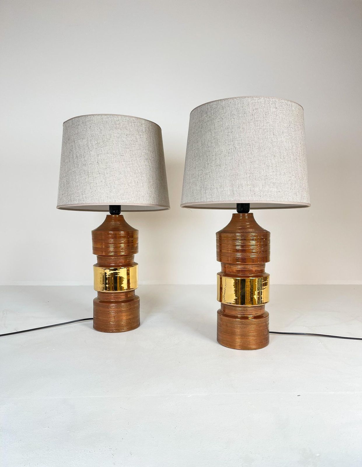 Midcentury Pair Of Large Brass Bergboms Bitossi Table Lamps, 1960s, Sweden photo furniture