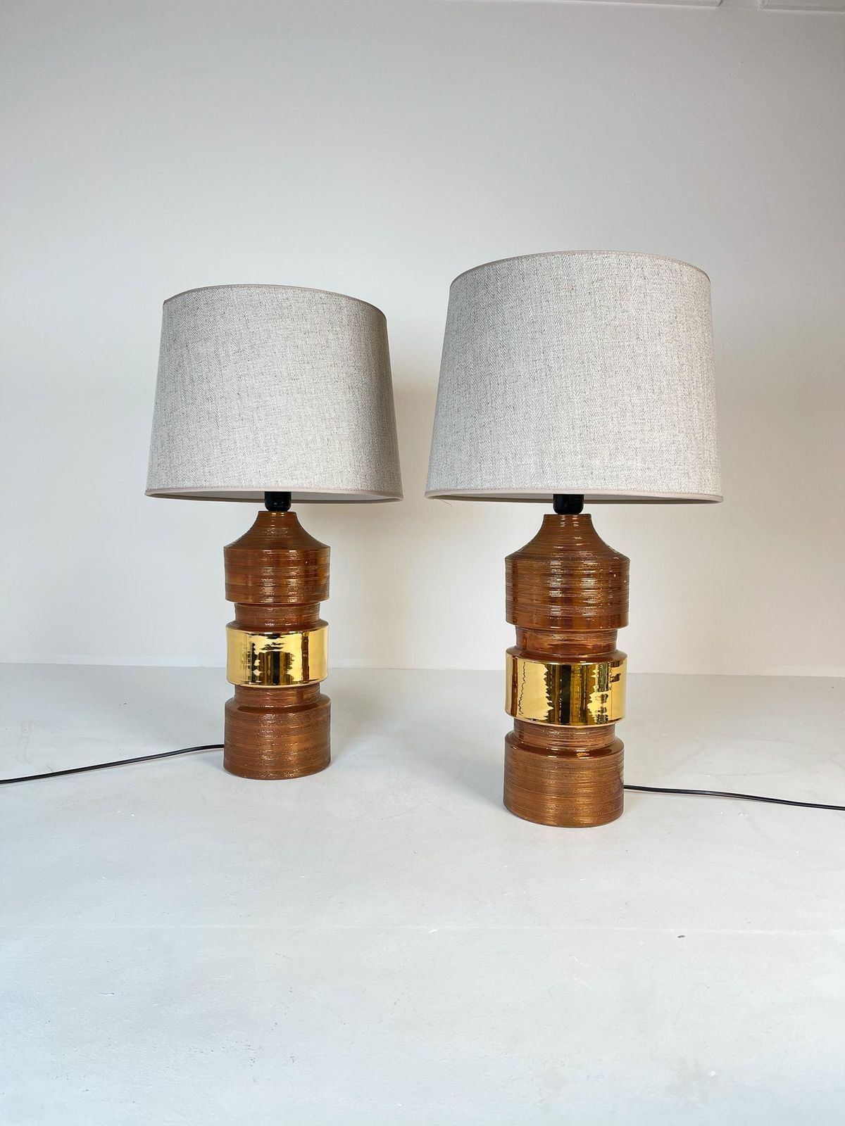 Midcentury Pair Of Large Brass Bergboms Bitossi Table Lamps, 1960s, Sweden photo for sale
