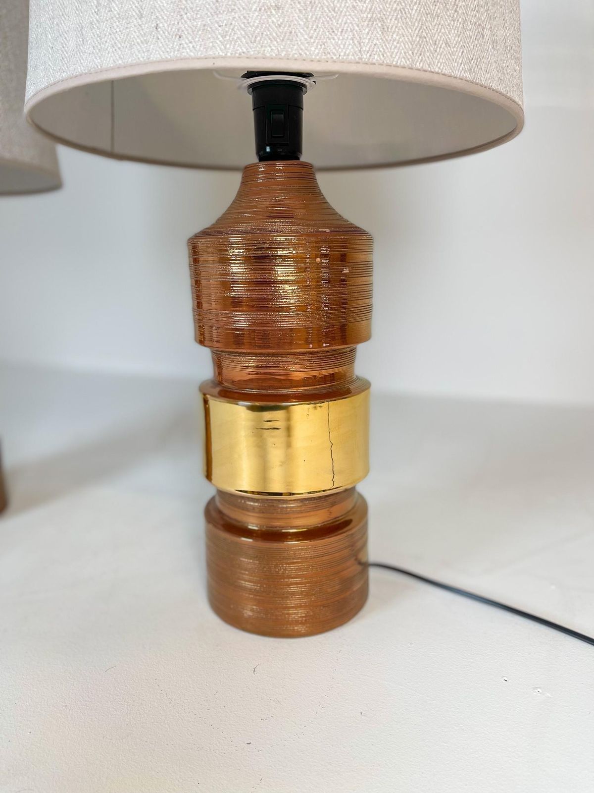 Midcentury Pair Of Large Brass Bergboms Bitossi Table Lamps, 1960s, Sweden photo vinterior