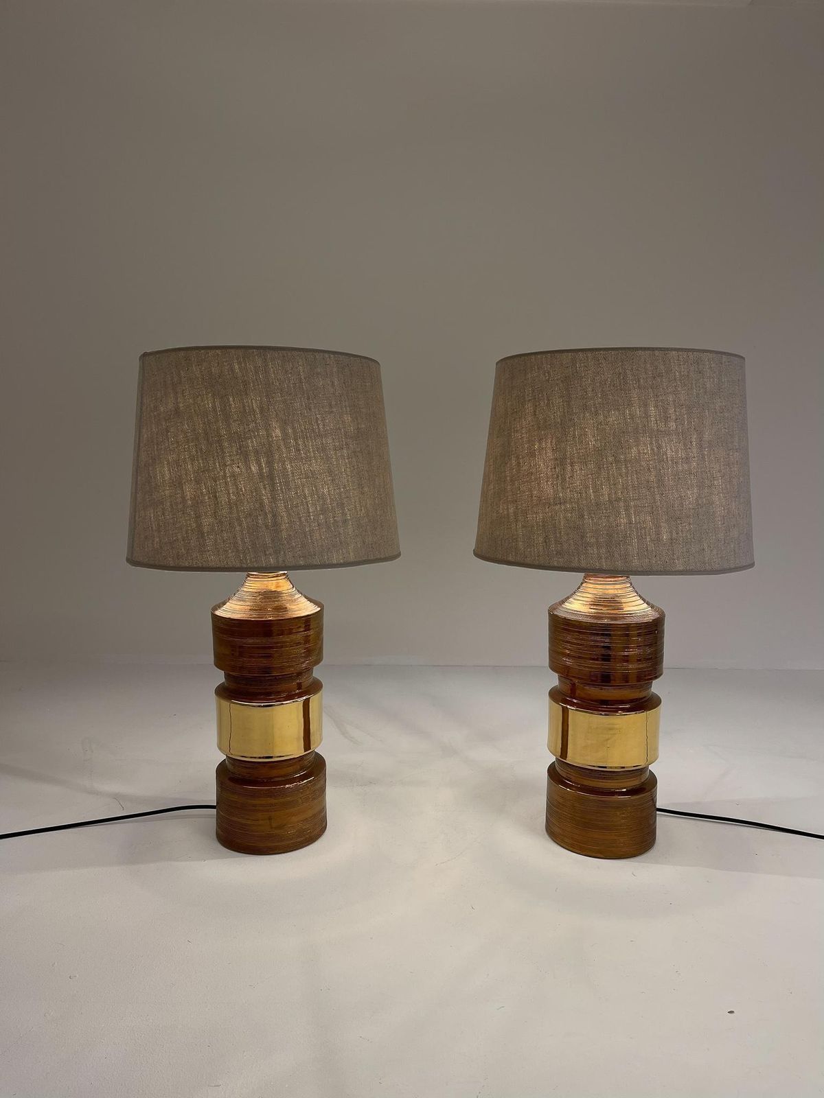 photo for sale Midcentury Pair Of Large Brass Bergboms Bitossi Table Lamps, 1960s, Sweden