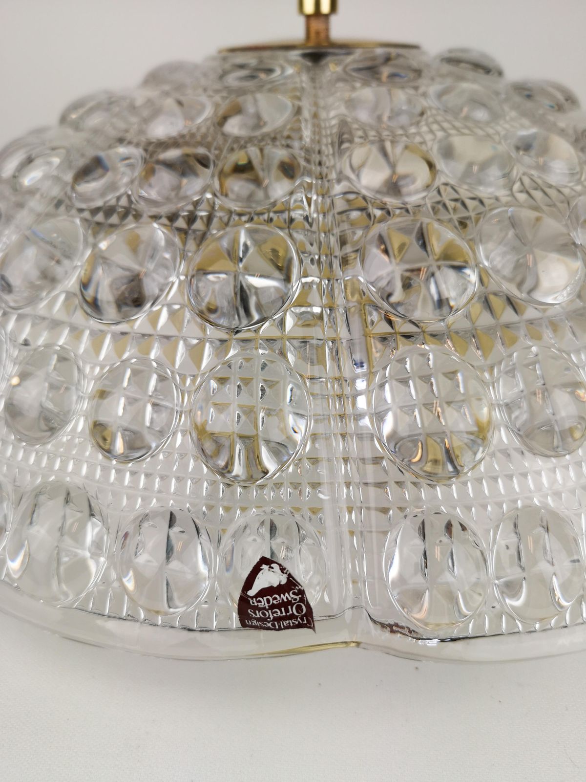 Crystal And Brass Ceiling Light By Carl Fagerlund For Orrefors, 1960s photo for sale
