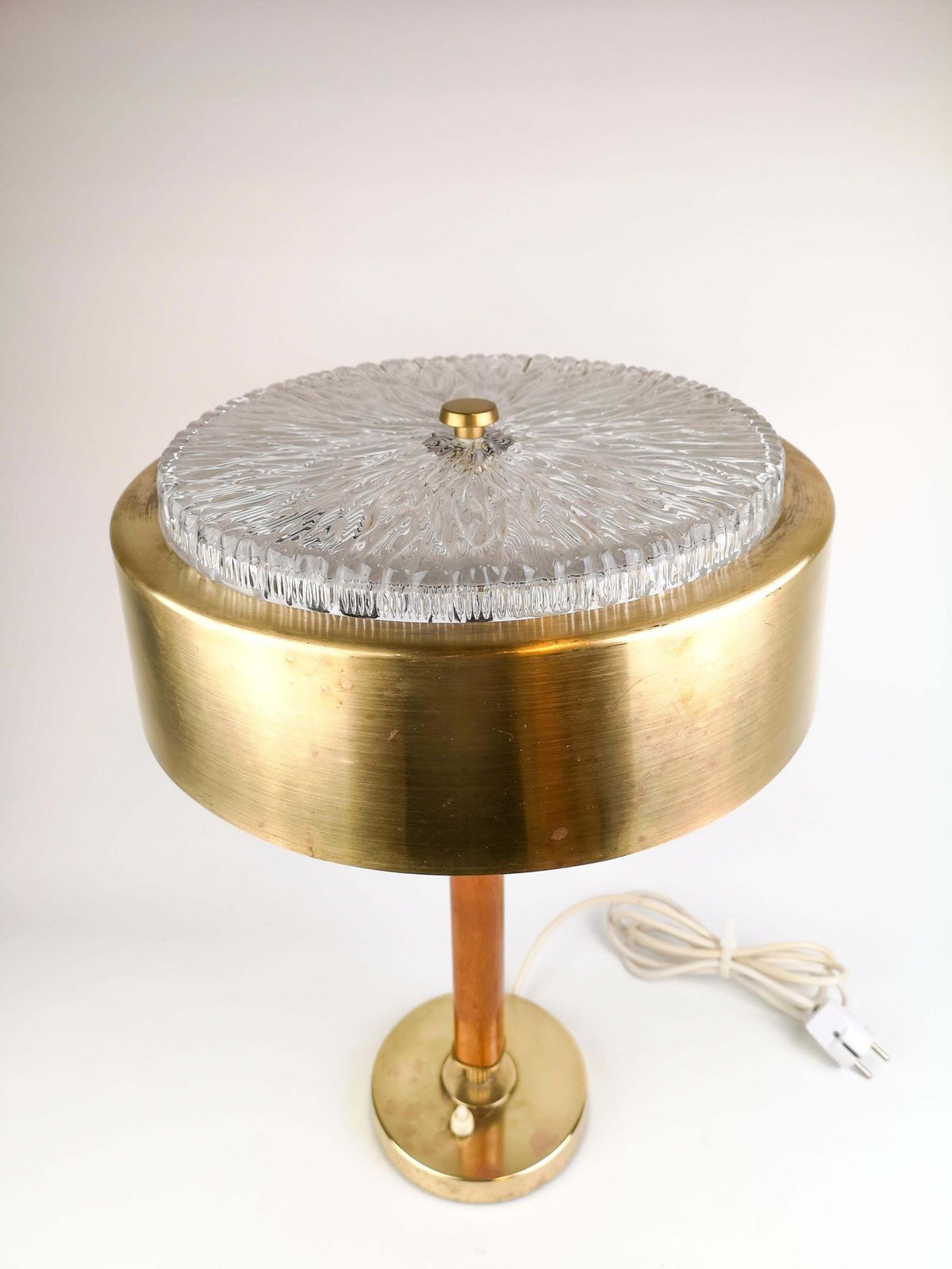 Swedish Midcentury Table Lamp In Brass, Crystal And Wood By Boréns photo Lighting