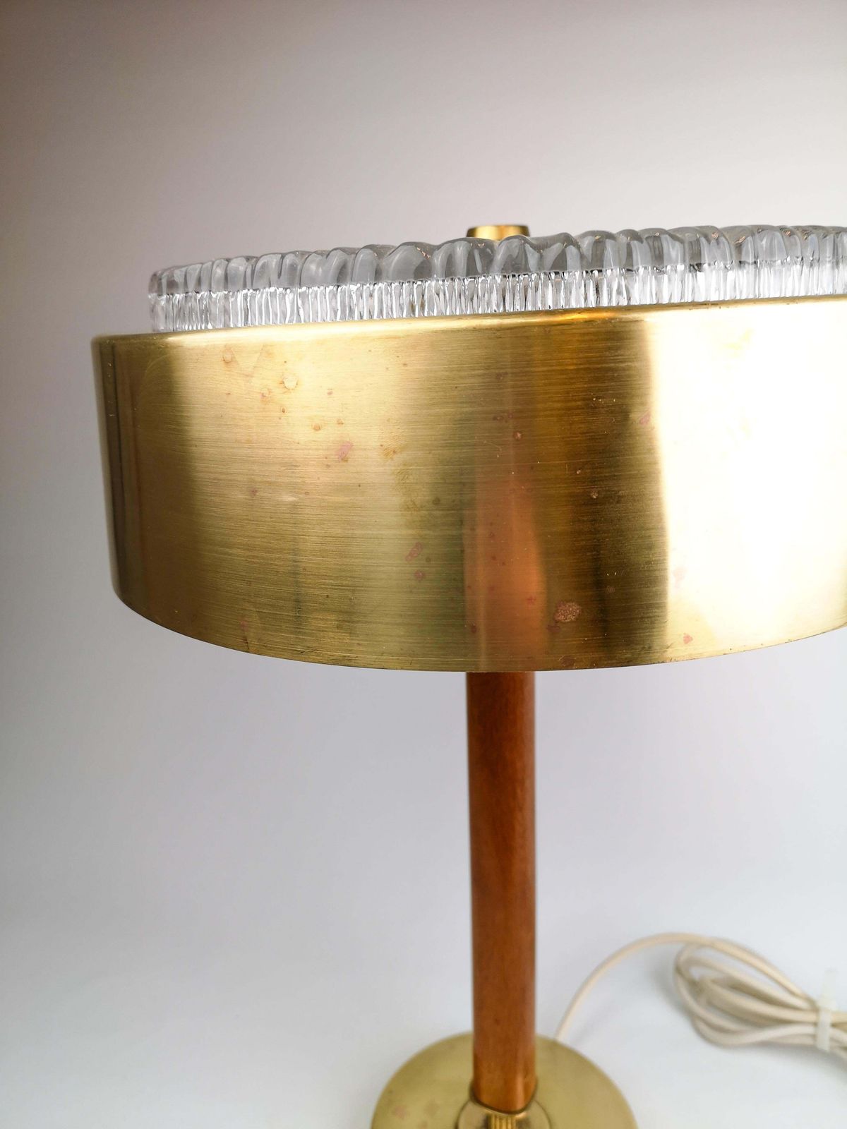 Swedish Midcentury Table Lamp In Brass, Crystal And Wood By Boréns photo 1411.0