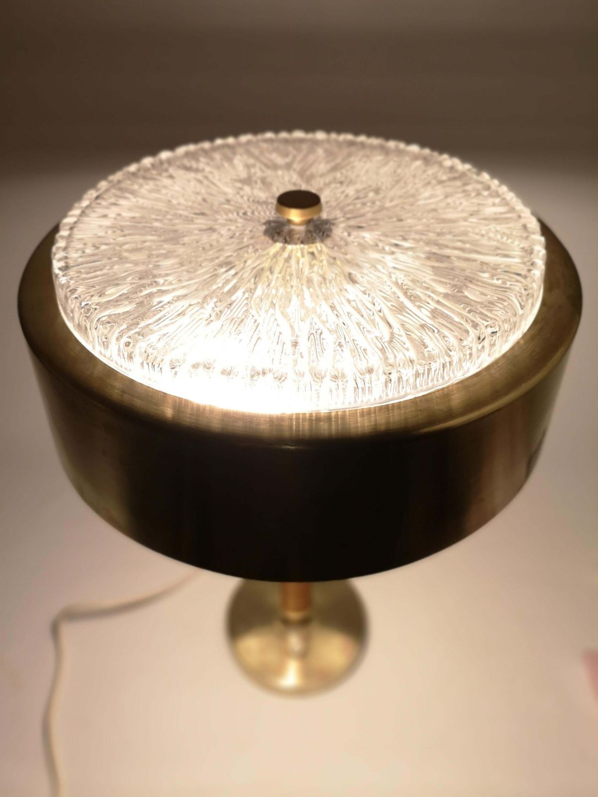 Swedish Midcentury Table Lamp In Brass, Crystal And Wood By Boréns photo vintage