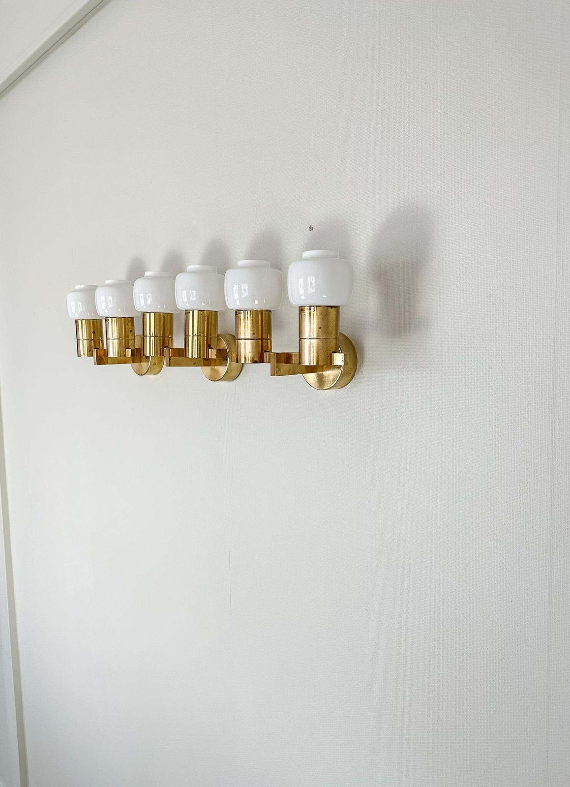 Midcentury Hans Agne Jakobsson Brass And Opaline Glass Wall Lamps, Sweden, 1960s photo Lighting