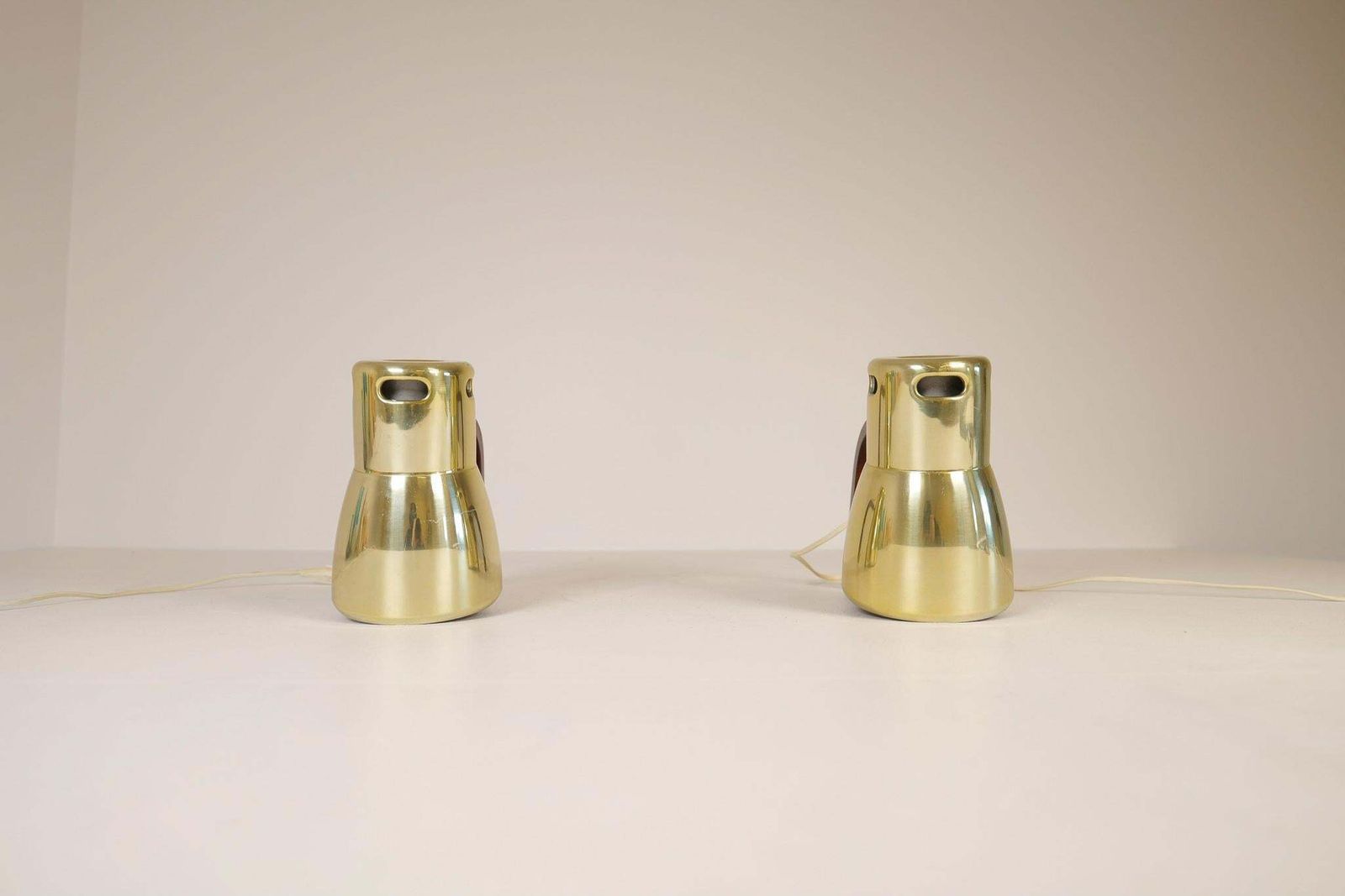 Hans Agne Jakobsson Brass And Stained Wood Wall Lamps, Sweden, 1970s photo buy
