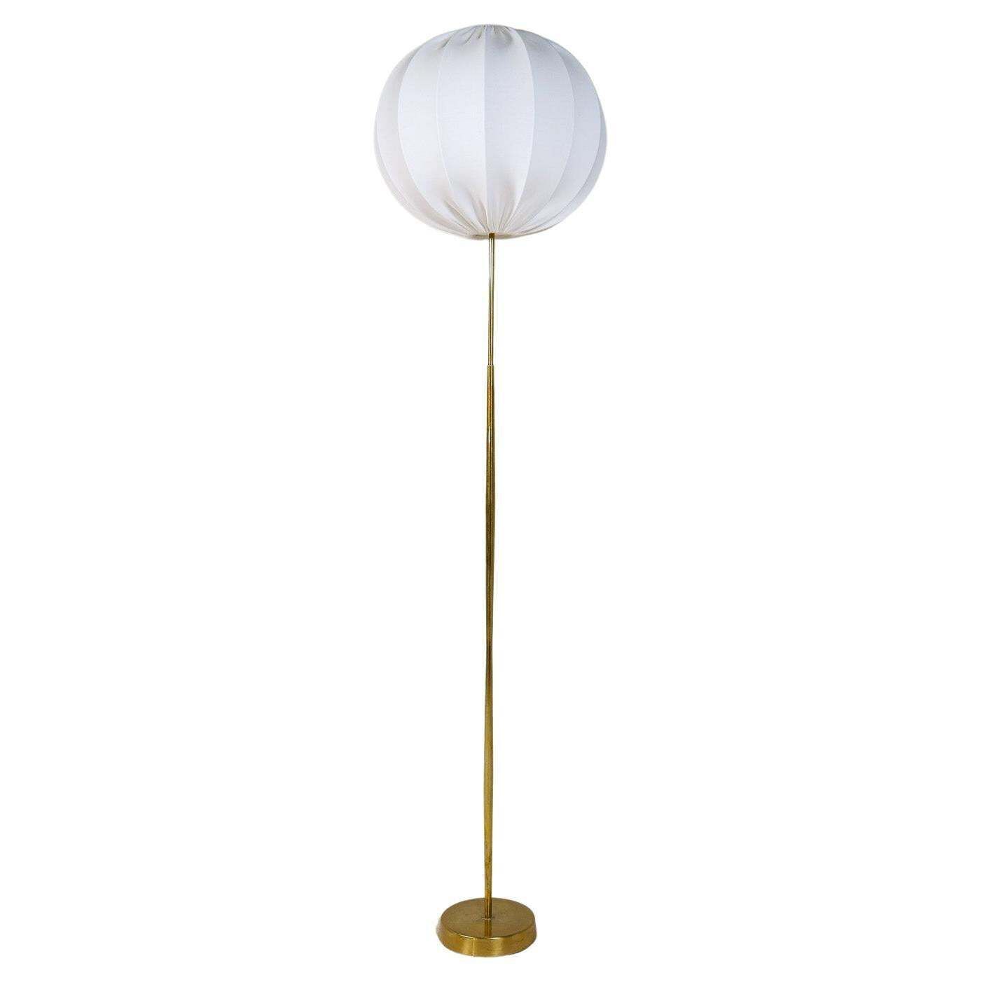 Midcentury Modern Asea Brass Floor Lamp With Round Cotton Shade, Sweden, 1960s