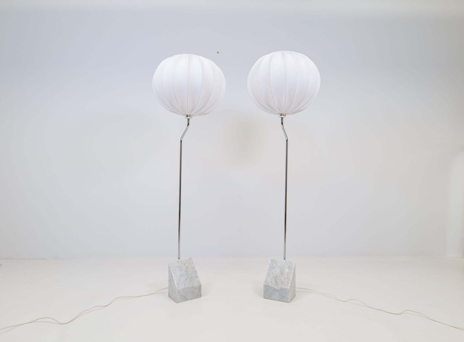 Mid Century Pair Of Bergboms Marble And Steel Floor Lamps, 1970s, Sweden photo for sale