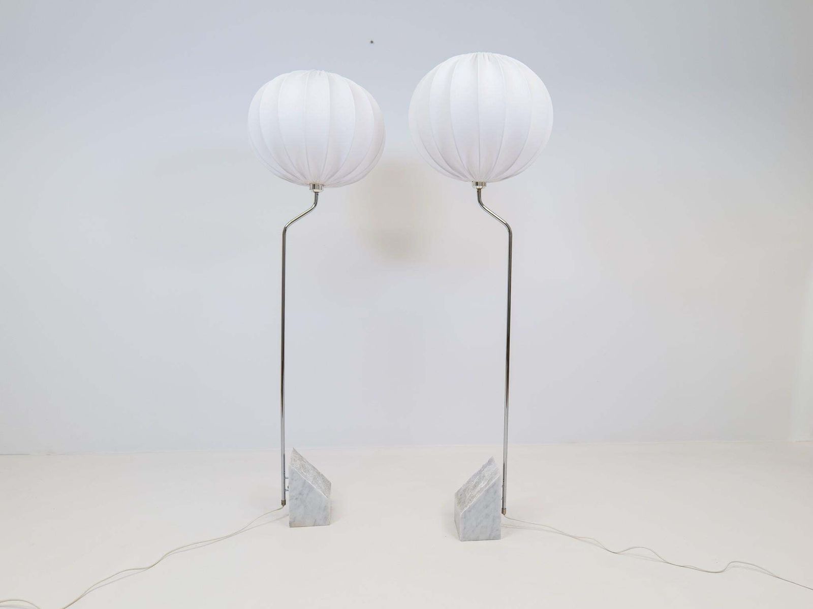 Mid Century Pair Of Bergboms Marble And Steel Floor Lamps, 1970s, Sweden photo Lighting