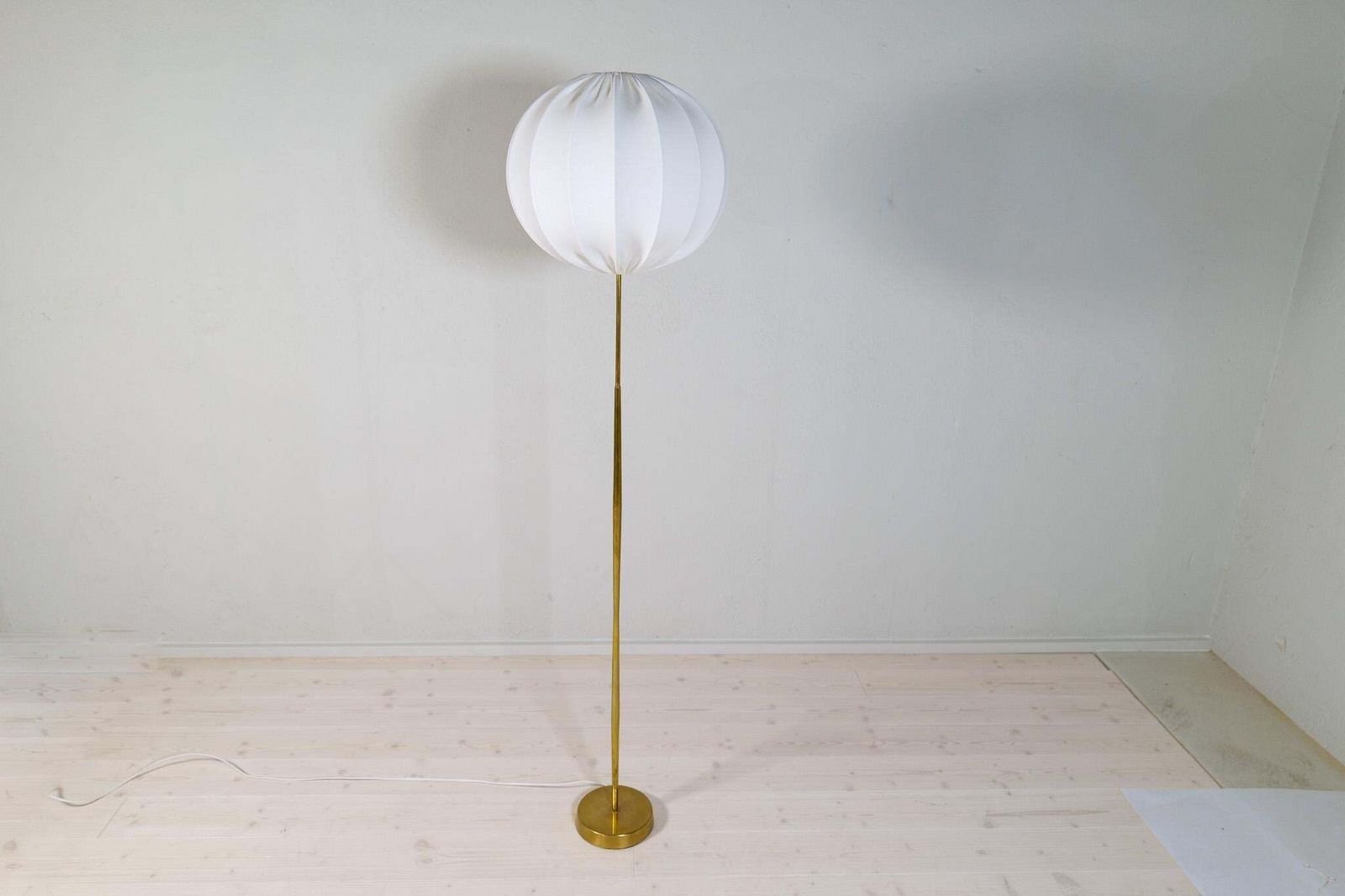 Midcentury Modern Asea Brass Floor Lamp With Round Cotton Shade, Sweden, 1960s photo 1668.0
