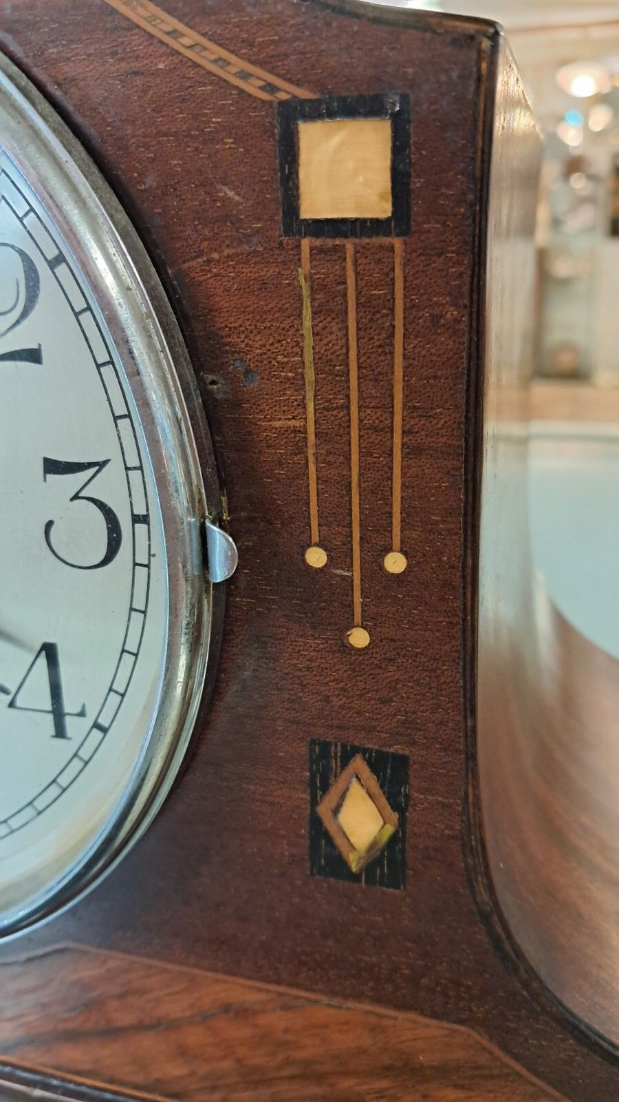 Vintage Inlaid Mahogany Napolean Mantle Clock, Early 20th Century photo furniture
