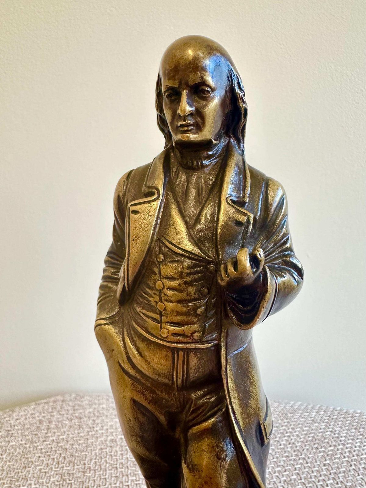 French Antique Bronze Man Statue, Pierre Jean Beranger Balladeer Figurine, Music Historian Gift photo vintage
